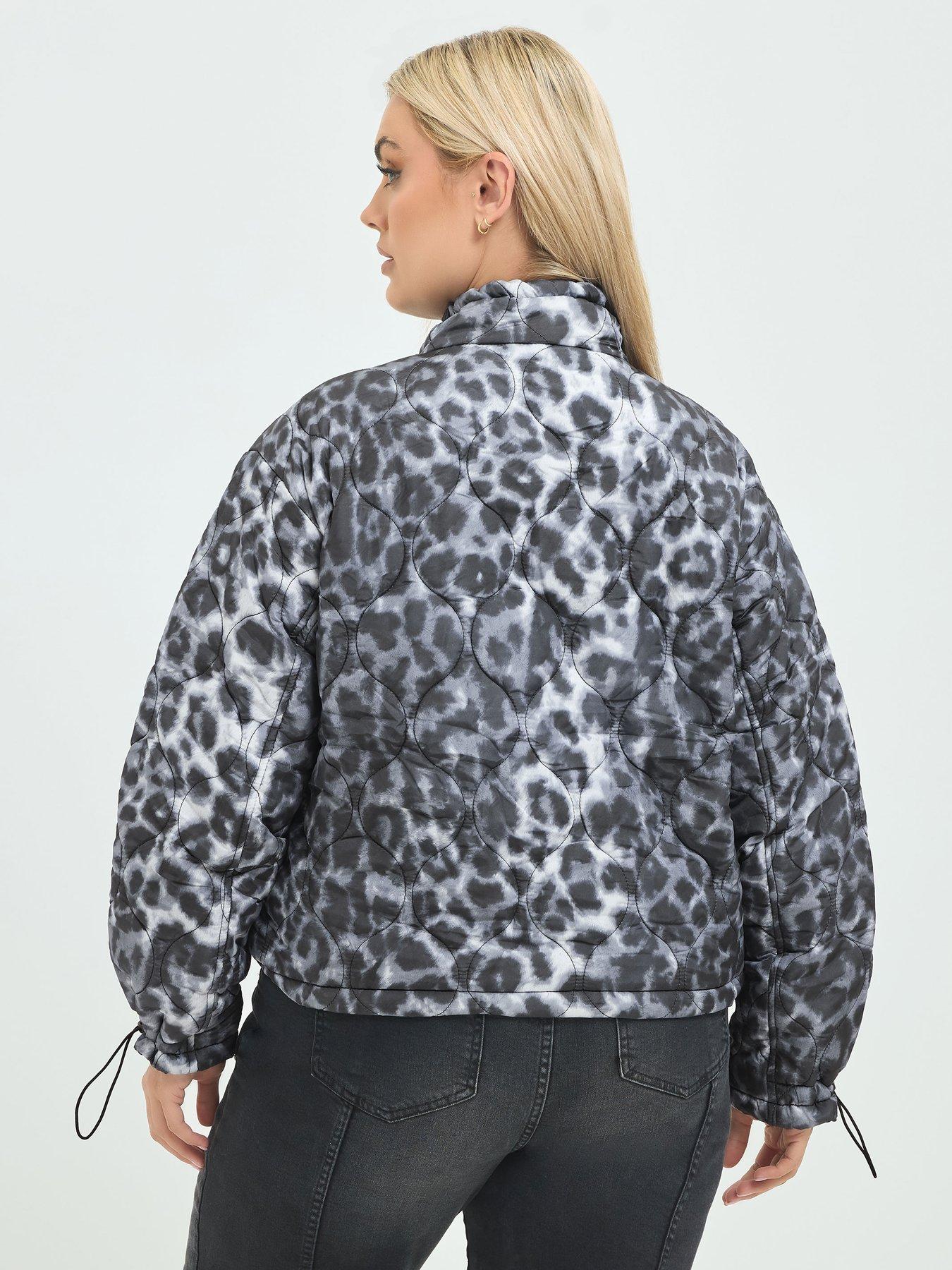 Image 2 of 4 of Yours Womens Curve Leopard Quilted Popper Puffer Jacket - Grey