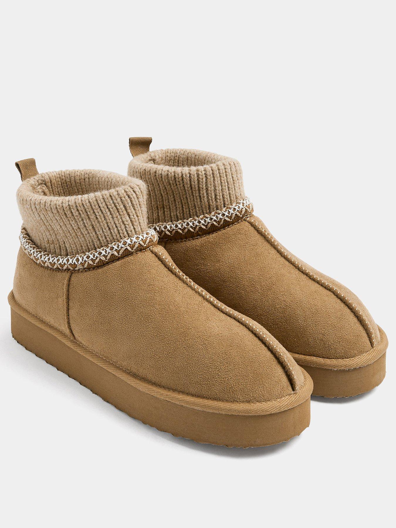 Image 2 of 4 of Yours Faux Suede Ribbed Cuff Chunky Sole Boots - Brown