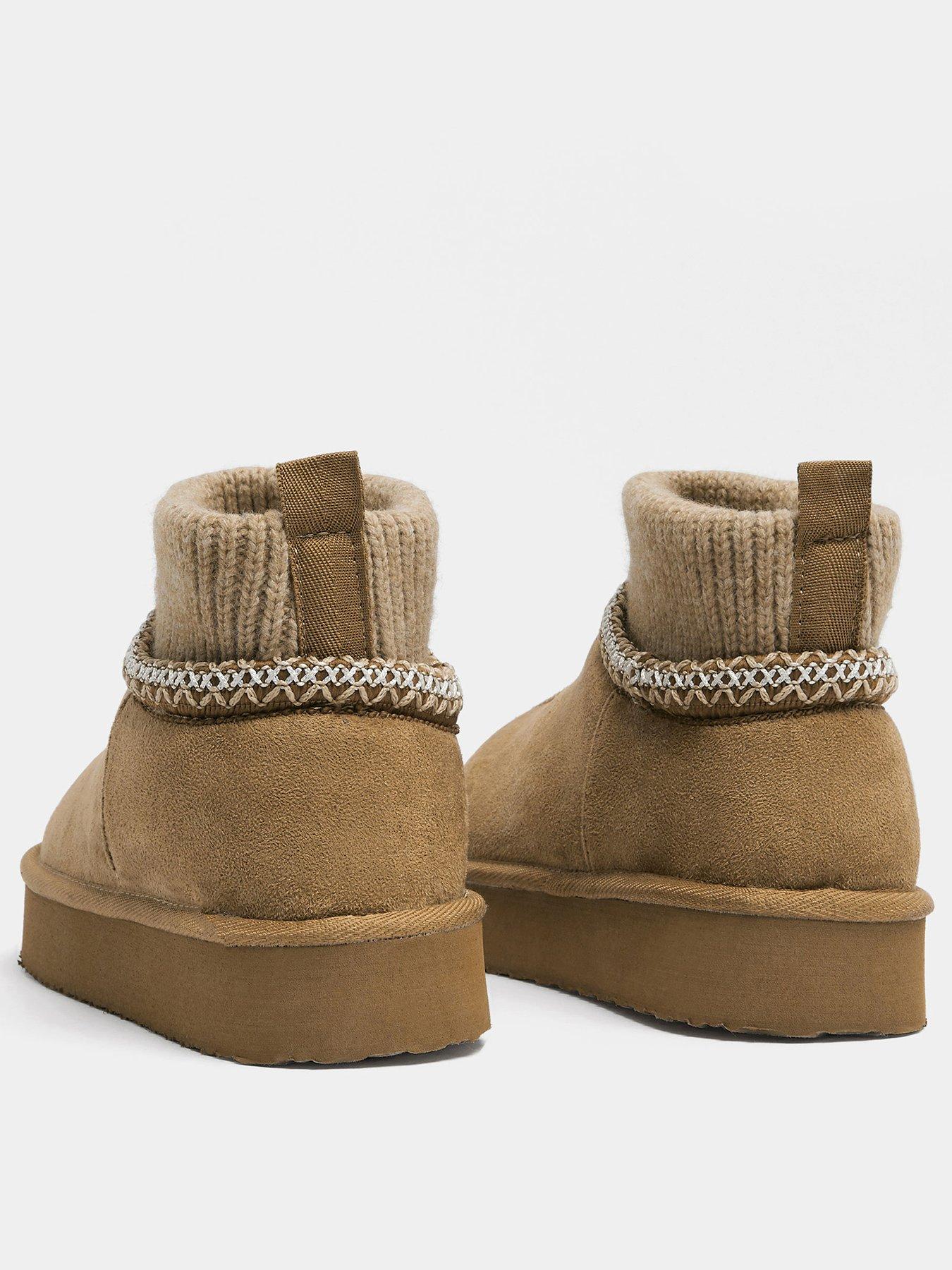 Image 3 of 4 of Yours Faux Suede Ribbed Cuff Chunky Sole Boots - Brown