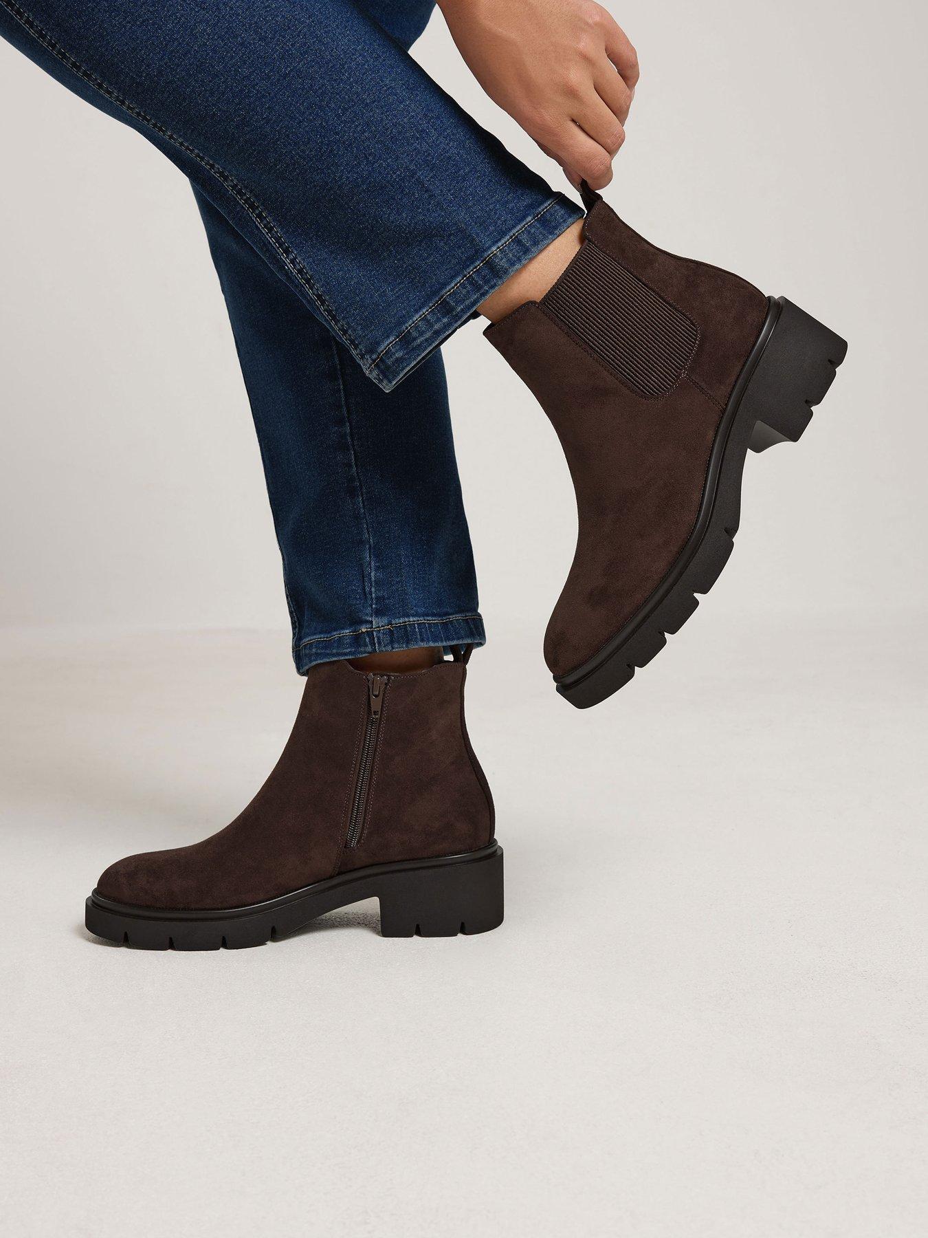 Image 4 of 4 of Yours Womens Cleated Sole Elastic Gusset Chelsea Boots - Brown