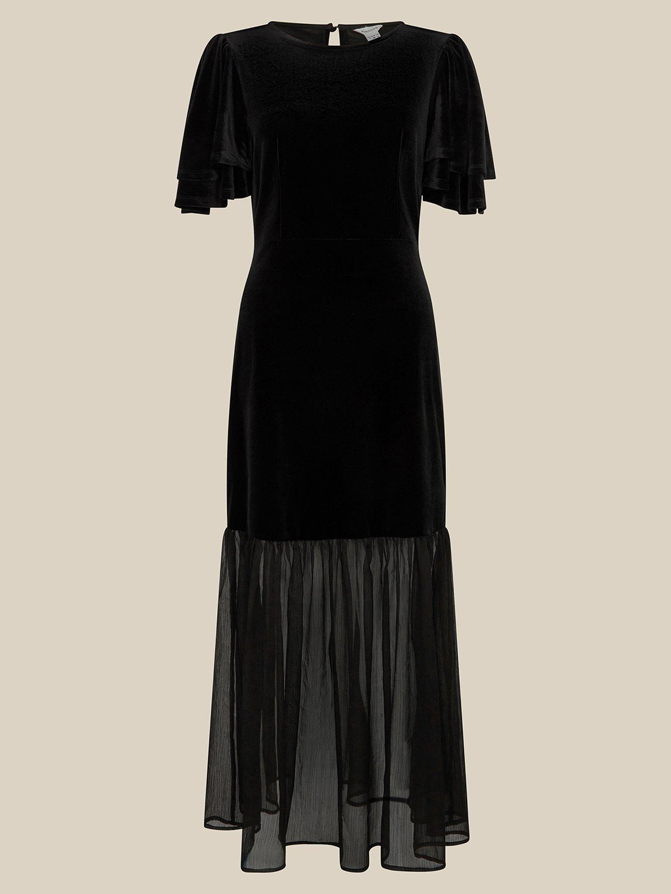 Image 5 of 5 of Monsoon Womens Vixie Velvet Flutter Sleeve Midi Dress - Black