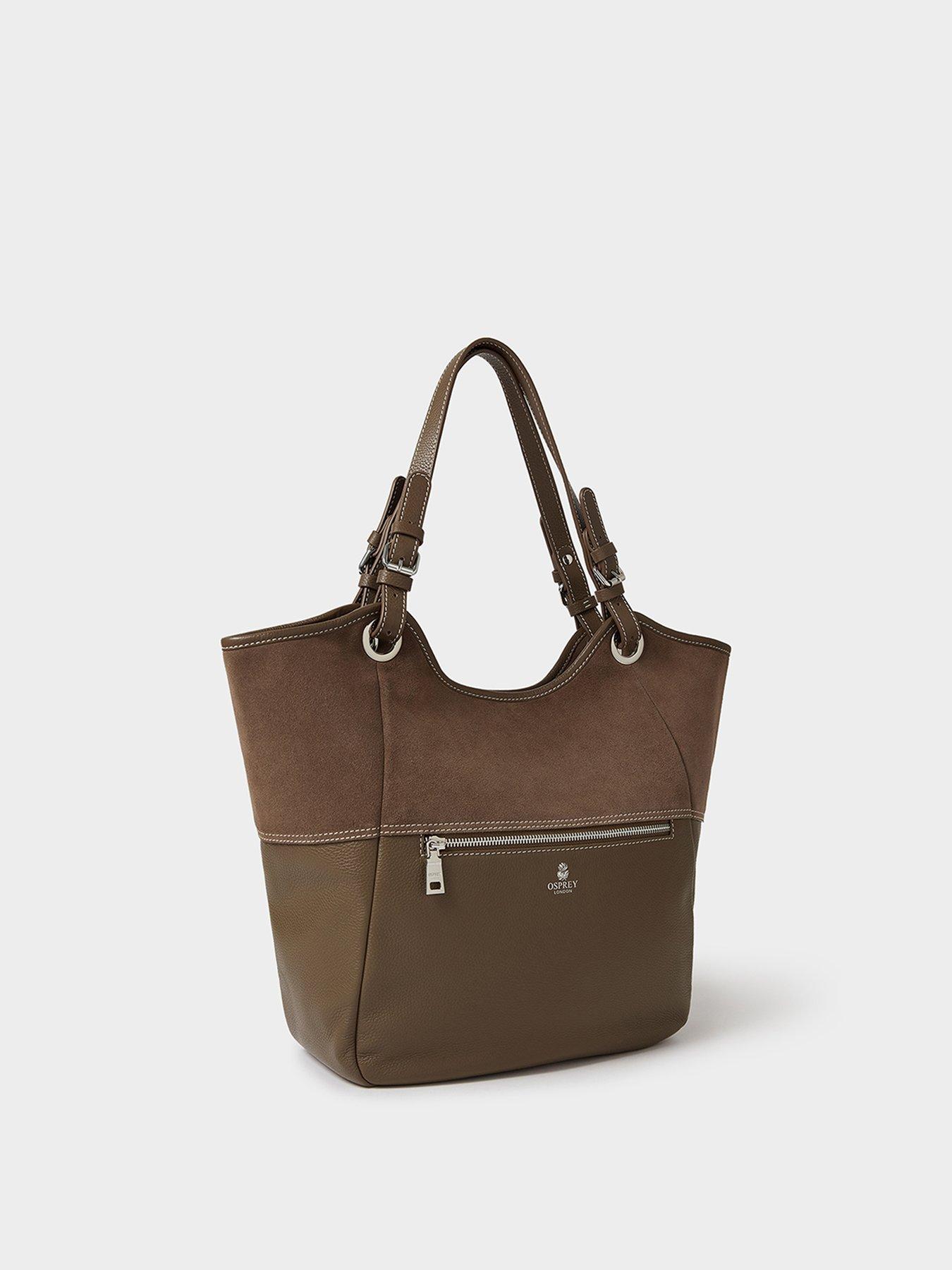 Image 2 of 5 of Osprey London Womens Woodstock Suede Leather Zip Pocket Tote Bag - Dark Truffle