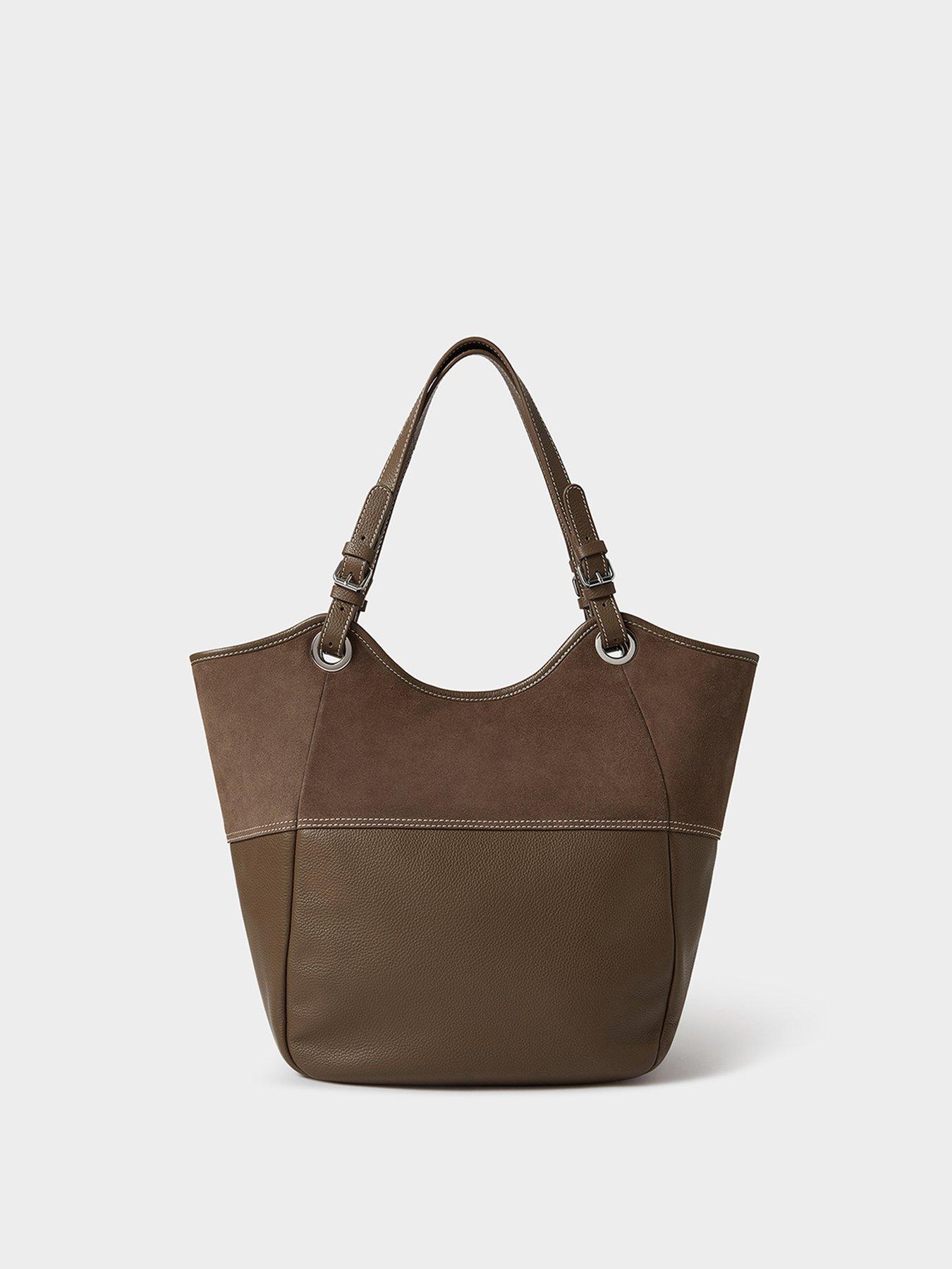 Image 3 of 5 of Osprey London Womens Woodstock Suede Leather Zip Pocket Tote Bag - Dark Truffle