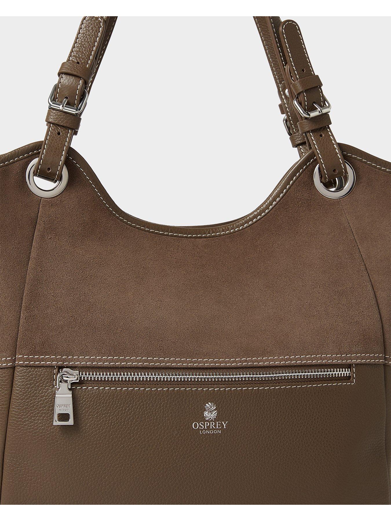 Image 4 of 5 of Osprey London Womens Woodstock Suede Leather Zip Pocket Tote Bag - Dark Truffle