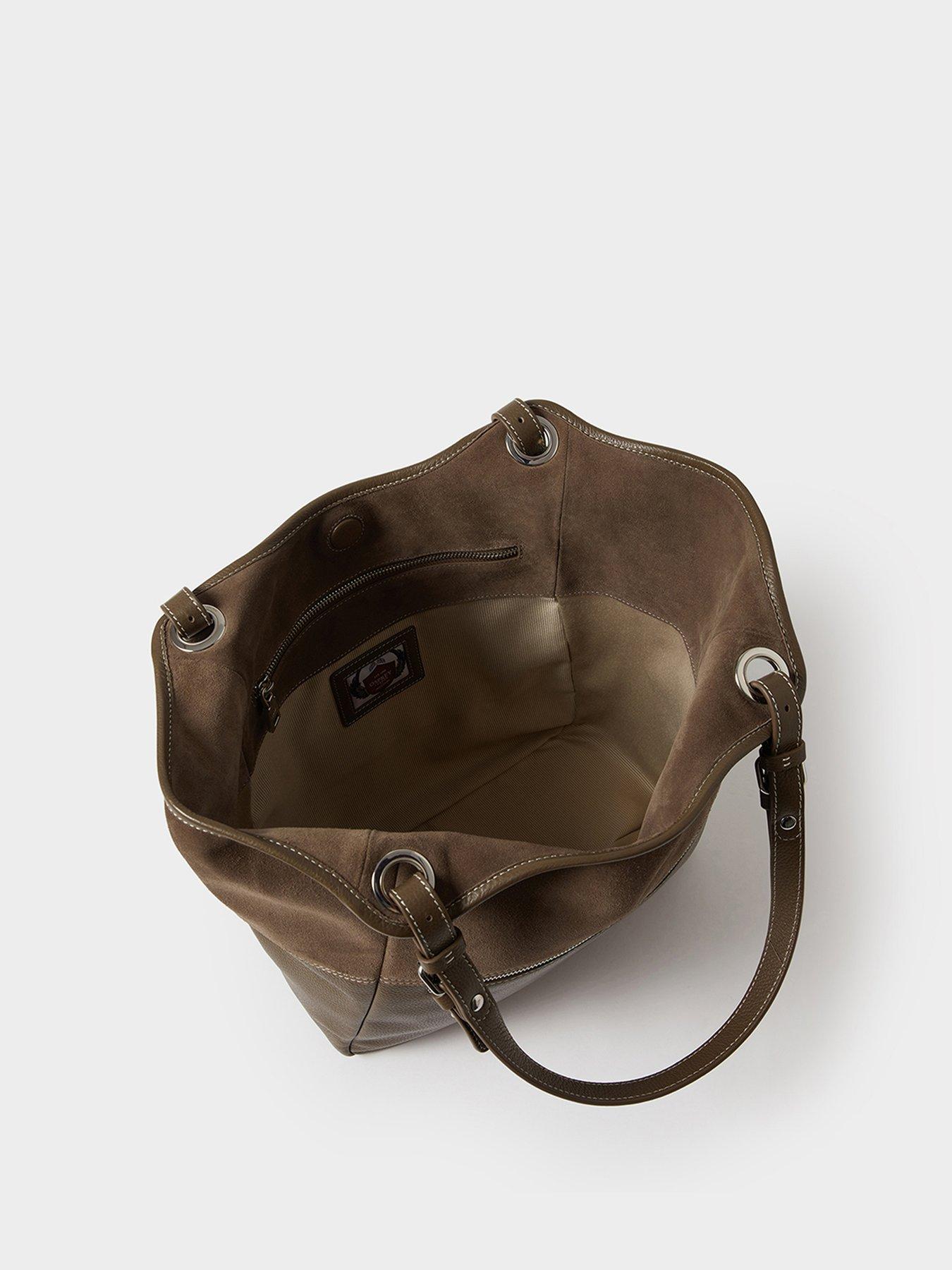 Image 5 of 5 of Osprey London Womens Woodstock Suede Leather Zip Pocket Tote Bag - Dark Truffle
