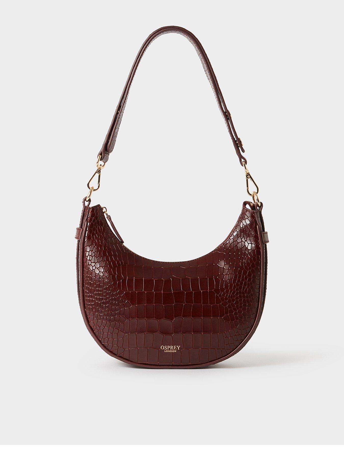 Image 1 of 5 of Osprey London Womens Croc-Effect Zip Hobo Mini Bag - Merlot