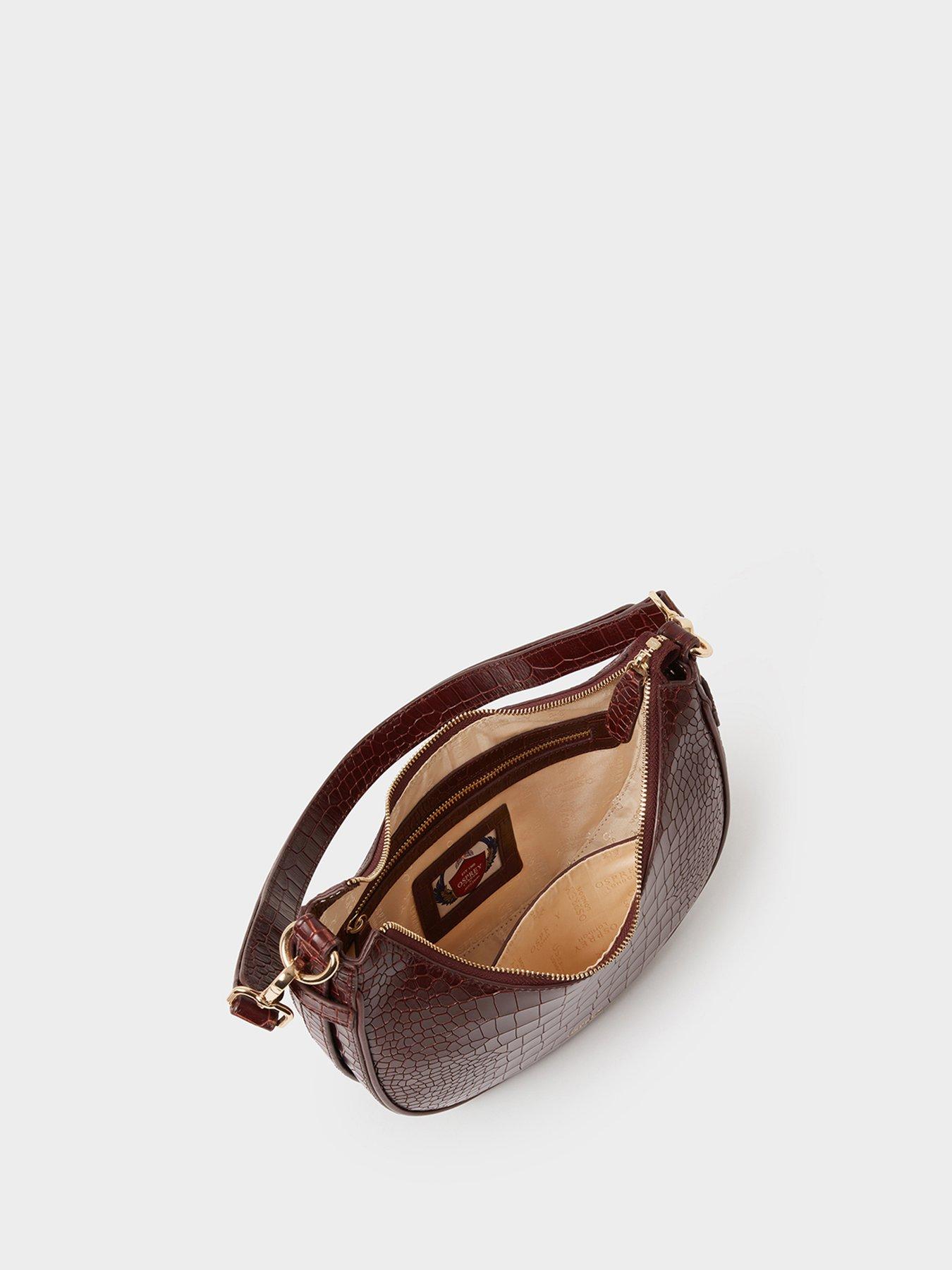 Image 5 of 5 of Osprey London Womens Croc-Effect Zip Hobo Mini Bag - Merlot