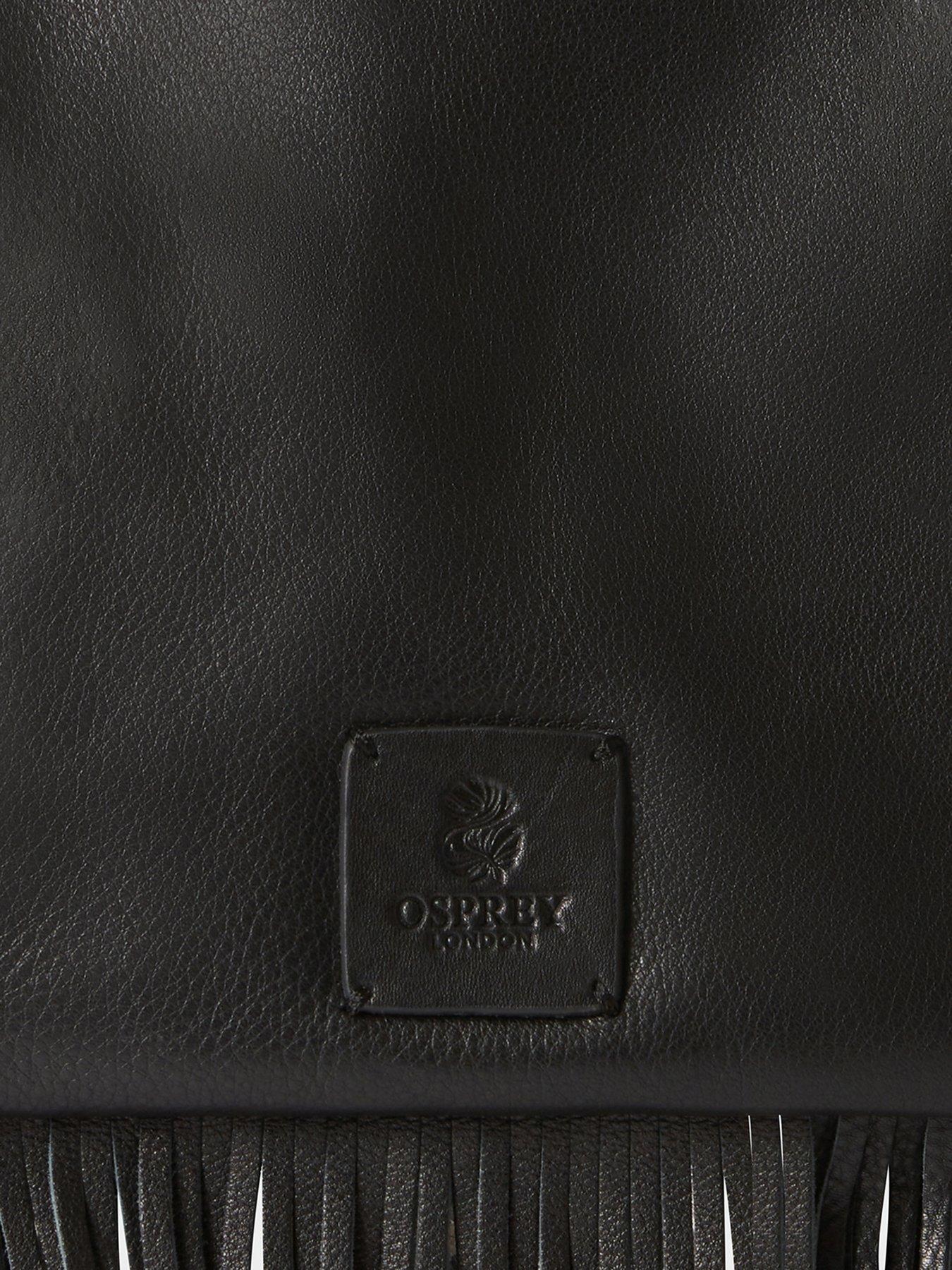 Image 4 of 7 of Osprey London Womens Fringe Zip-Top Crossbody Bag - Black