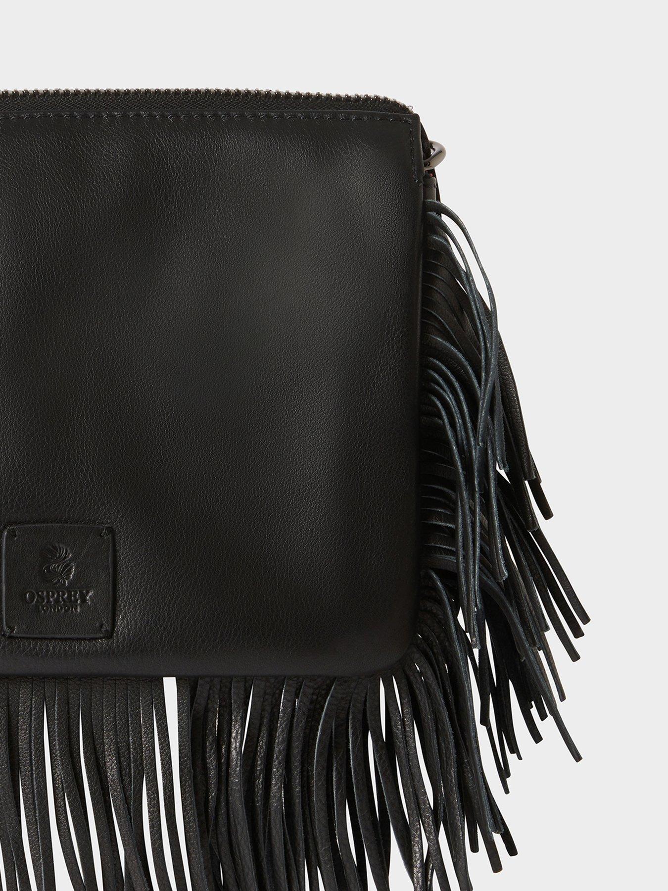 Image 5 of 7 of Osprey London Womens Fringe Zip-Top Crossbody Bag - Black