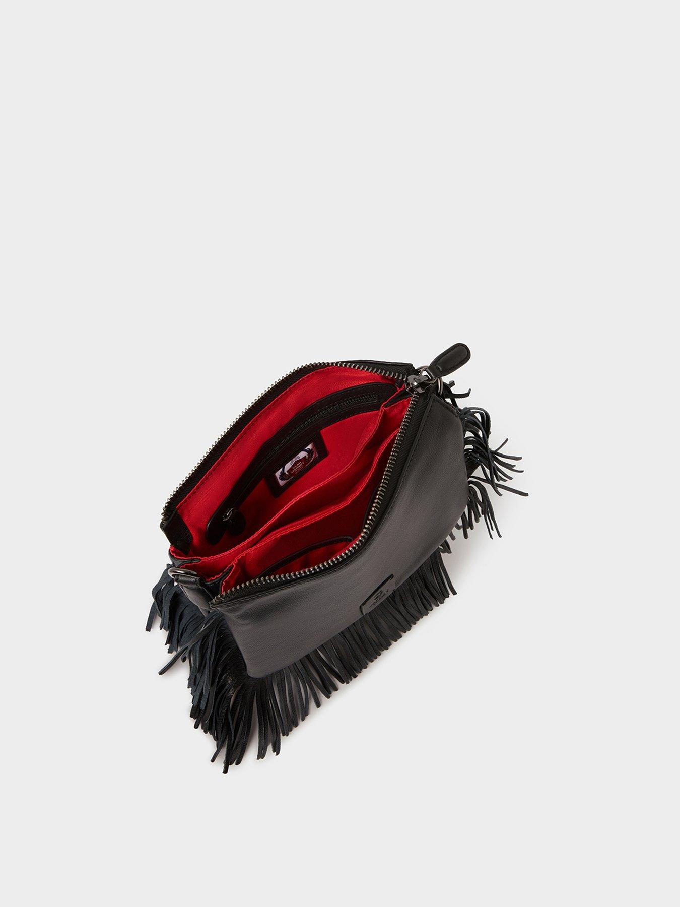 Image 6 of 7 of Osprey London Womens Fringe Zip-Top Crossbody Bag - Black