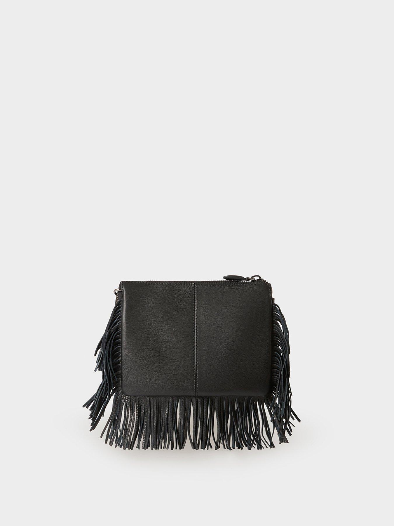 Image 7 of 7 of Osprey London Womens Fringe Zip-Top Crossbody Bag - Black