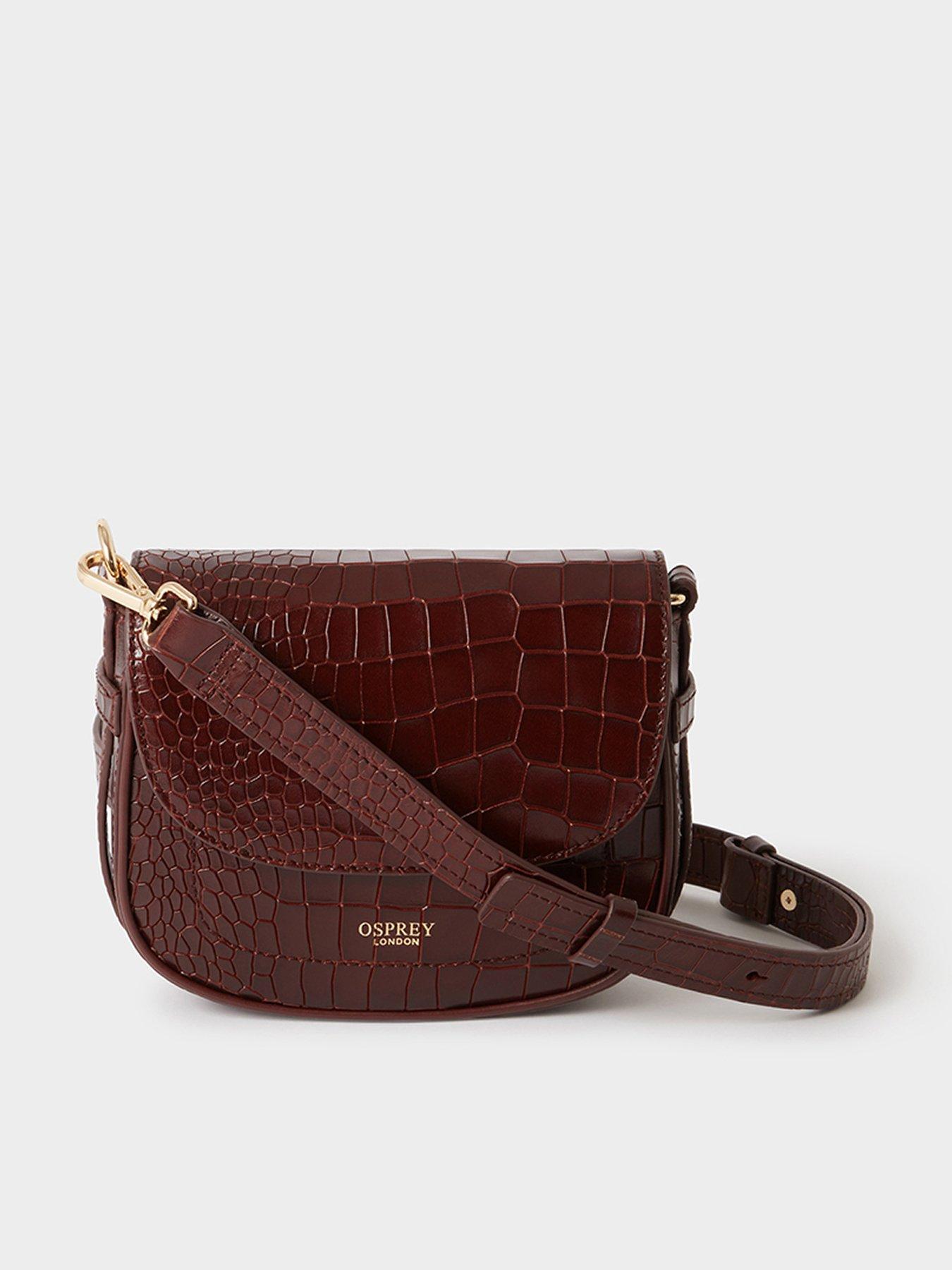 Image 1 of 5 of Osprey London Womens Piper Mini Croc-Effect Leather Crossbody Bag - Merlot