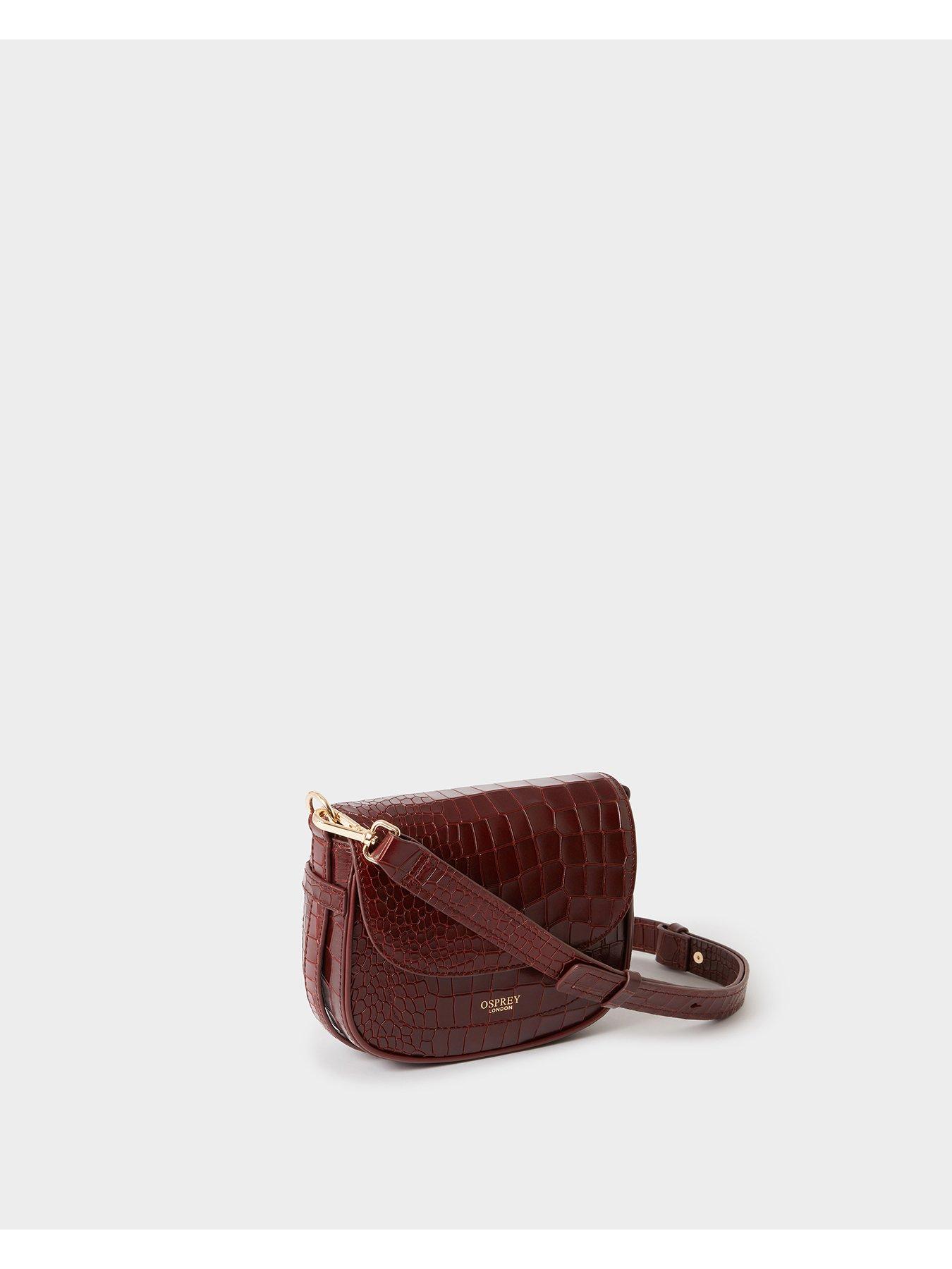 Image 2 of 5 of Osprey London Womens Piper Mini Croc-Effect Leather Crossbody Bag - Merlot