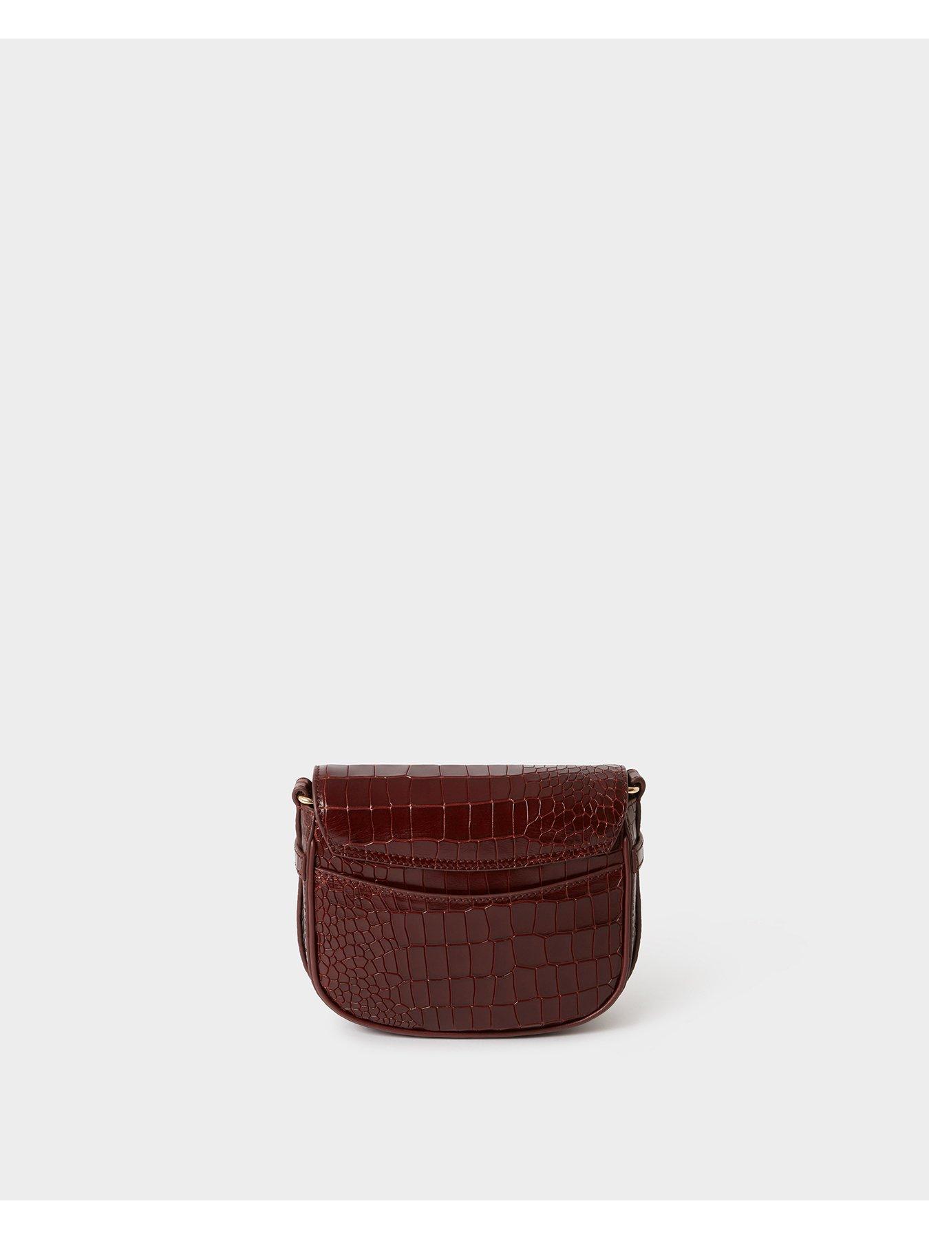 Image 3 of 5 of Osprey London Womens Piper Mini Croc-Effect Leather Crossbody Bag - Merlot