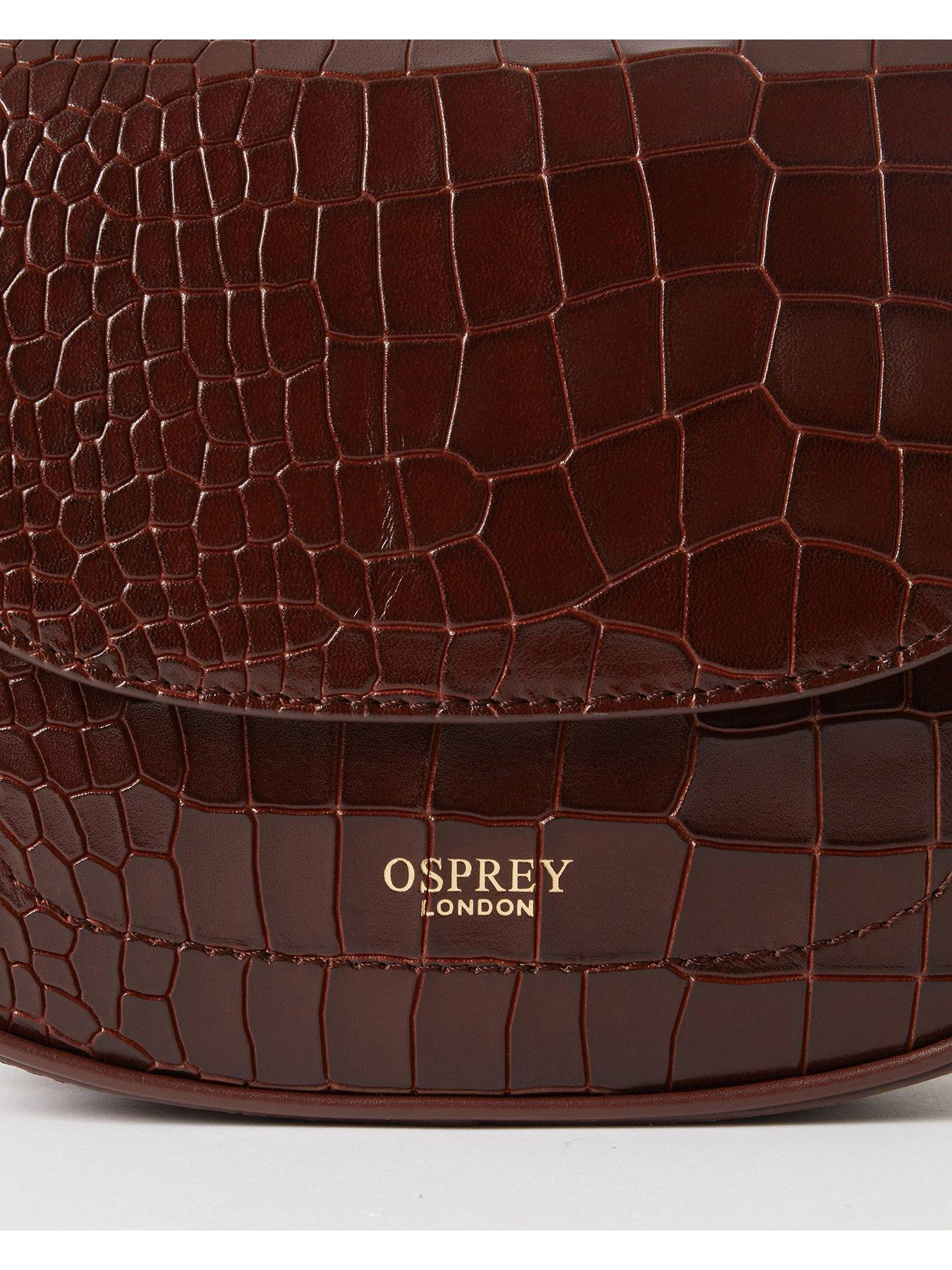 Image 4 of 5 of Osprey London Womens Piper Mini Croc-Effect Leather Crossbody Bag - Merlot