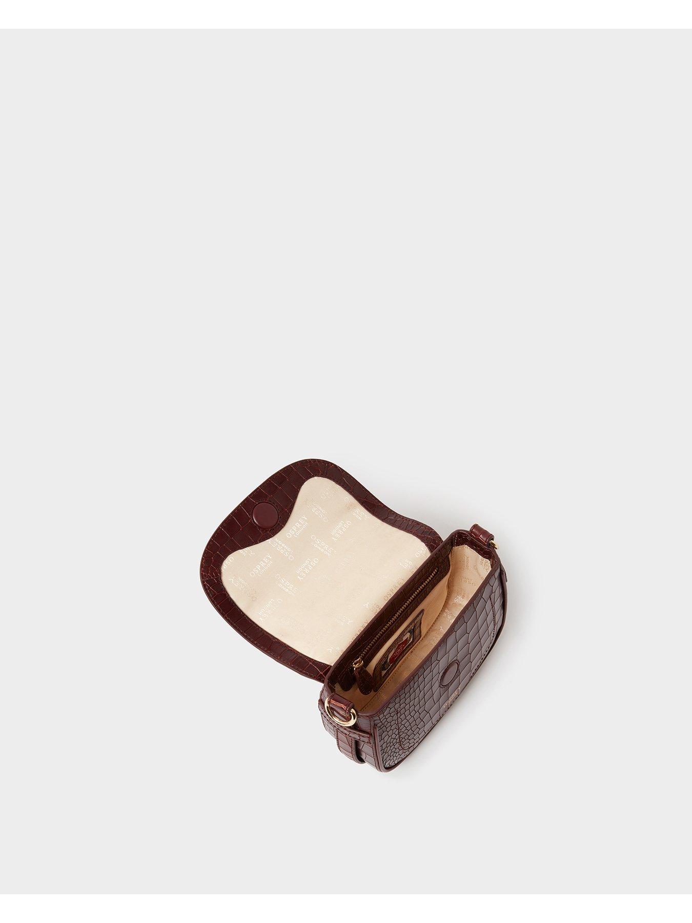 Image 5 of 5 of Osprey London Womens Piper Mini Croc-Effect Leather Crossbody Bag - Merlot