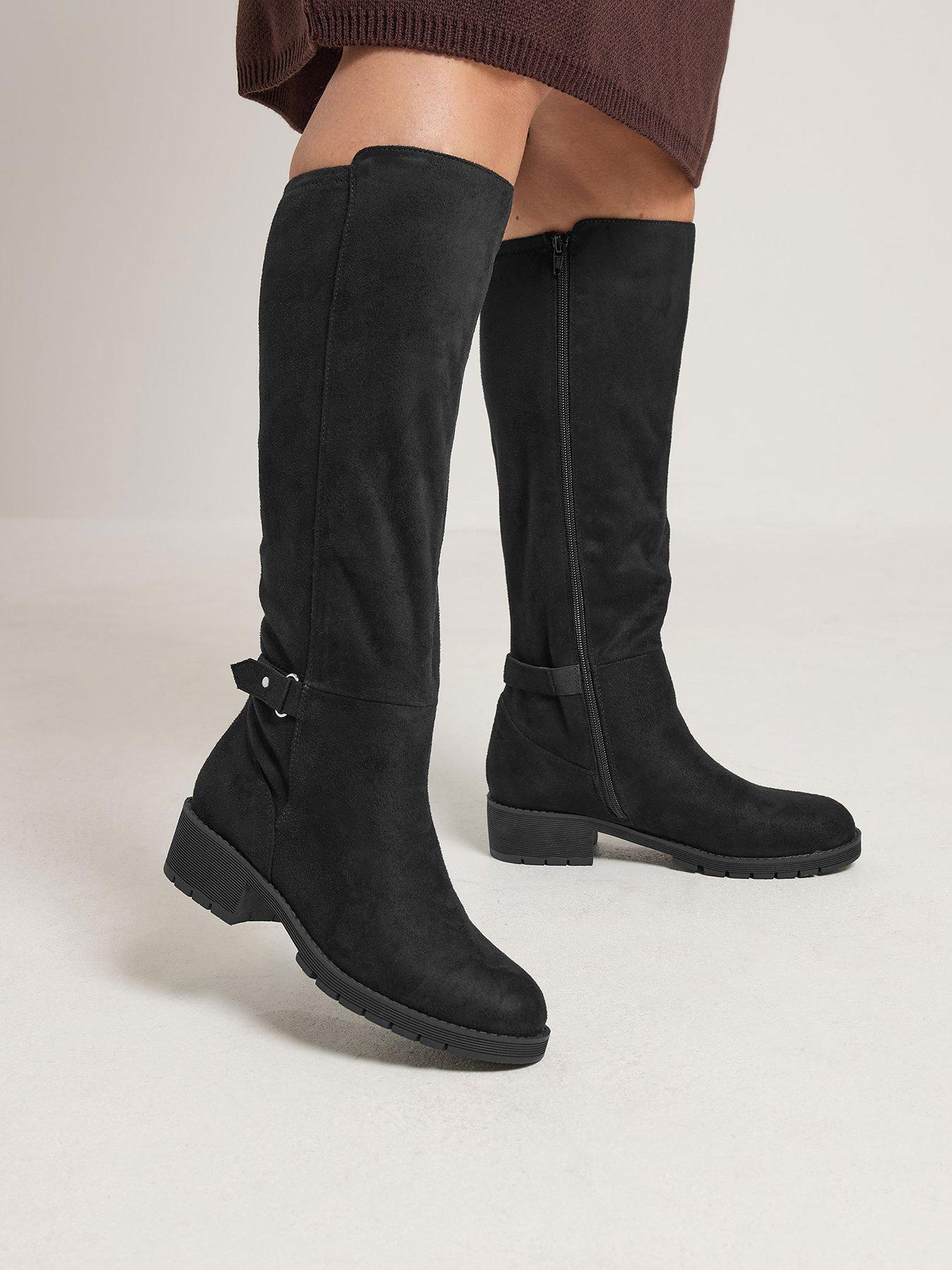 Image 1 of 4 of Yours Womens Extra Wide Fit Stretch Back Buckle Boots - Black