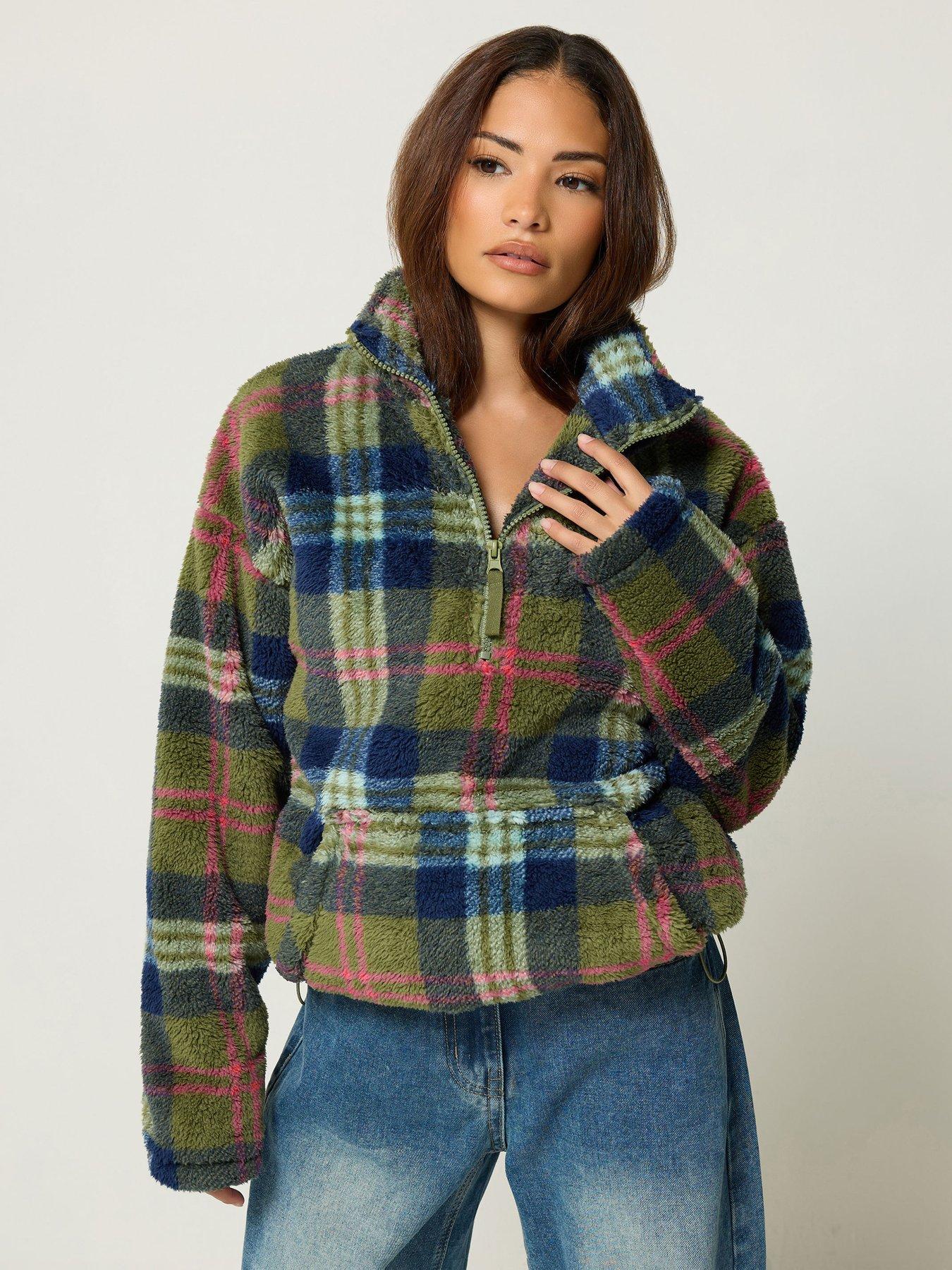 Image 1 of 4 of PixieGirl Petite Half Zip Check Fleece Jacket
