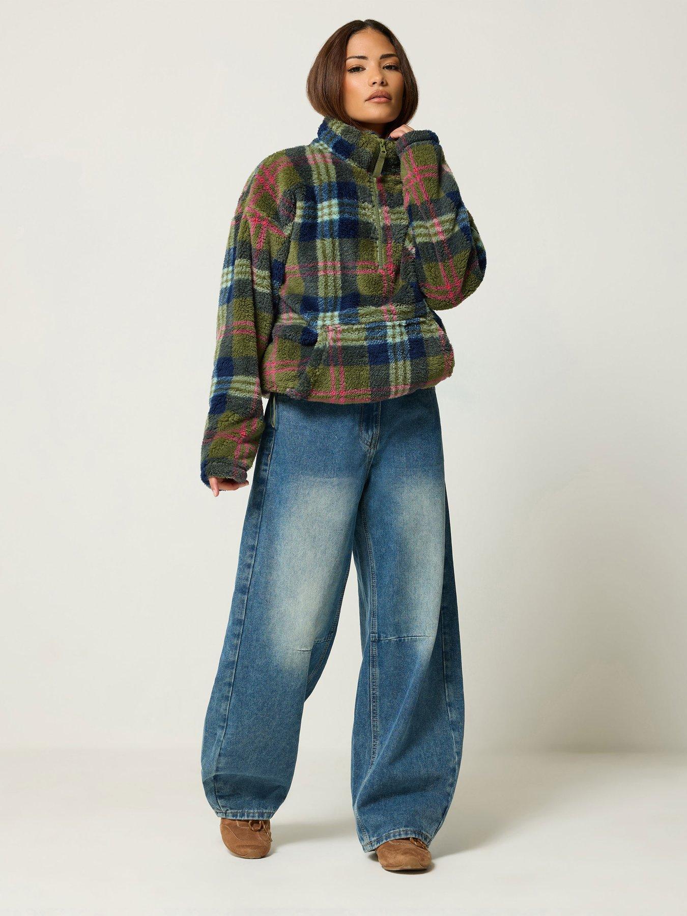 Image 3 of 4 of PixieGirl Petite Half Zip Check Fleece Jacket