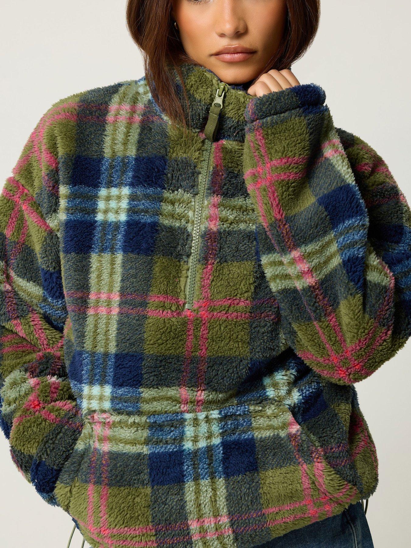 Image 4 of 4 of PixieGirl Petite Half Zip Check Fleece Jacket