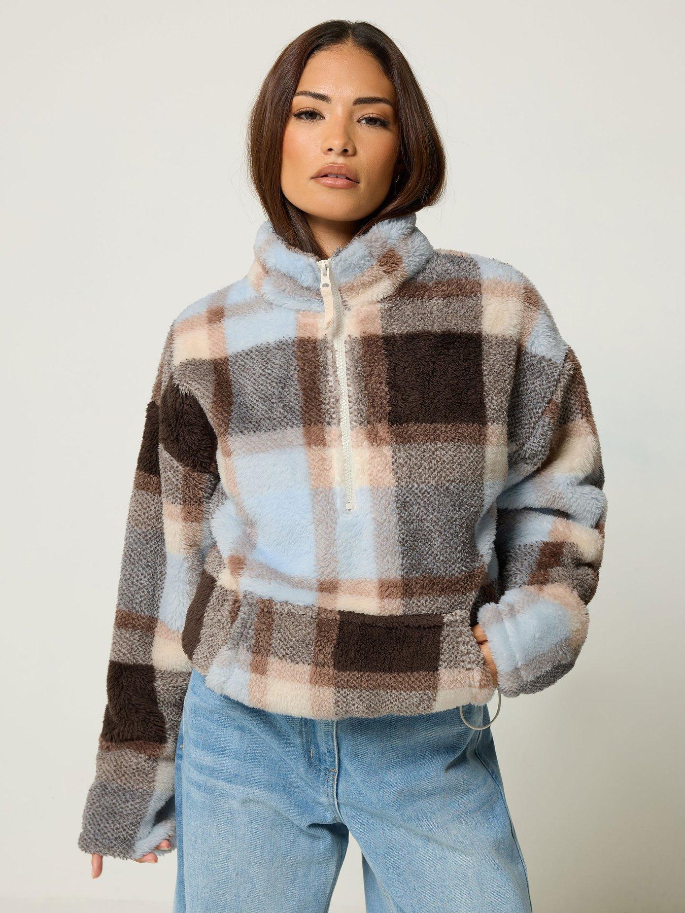 Image 1 of 4 of PixieGirl Petite Half Zip Check Fleece Jacket