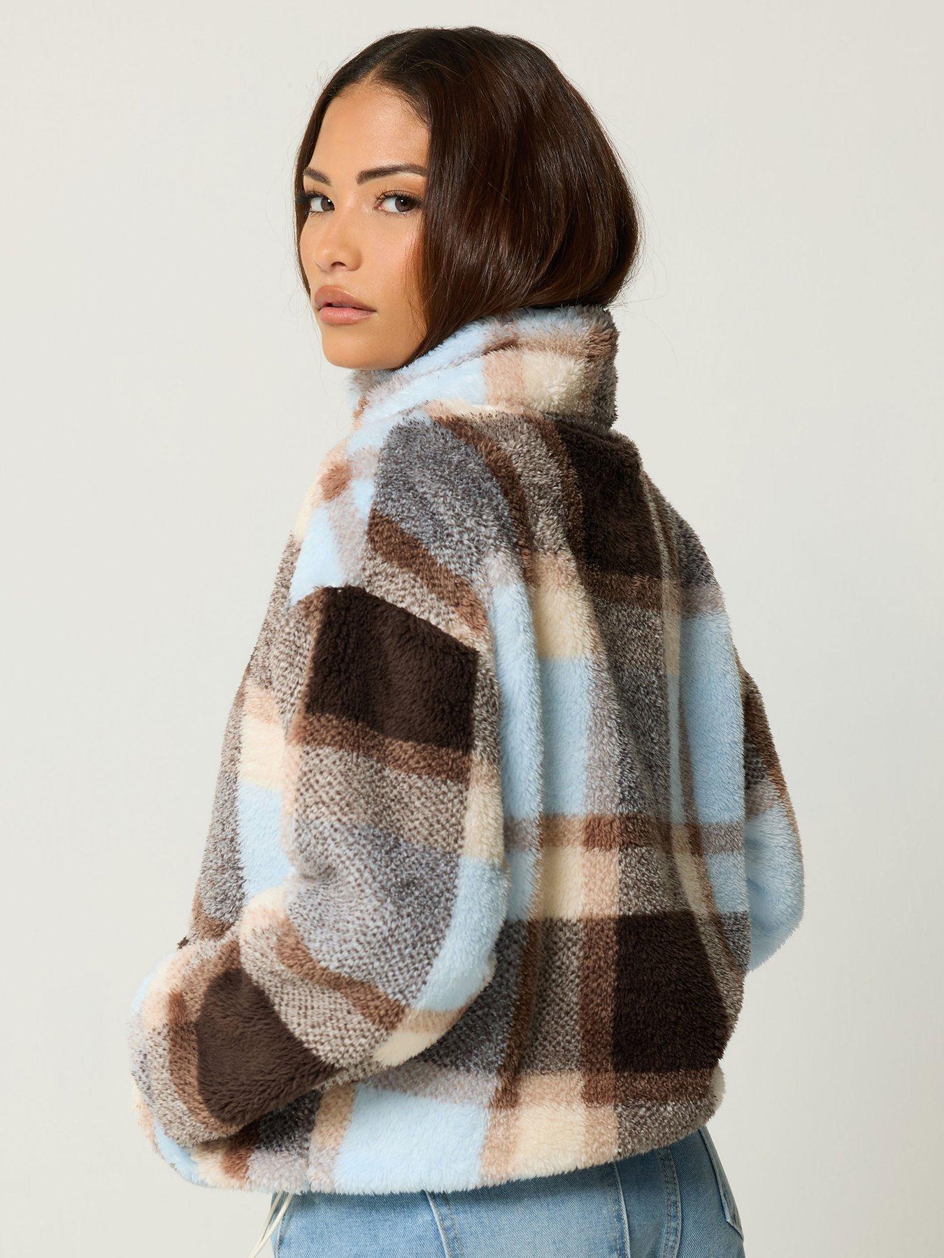 Image 2 of 4 of PixieGirl Petite Half Zip Check Fleece Jacket