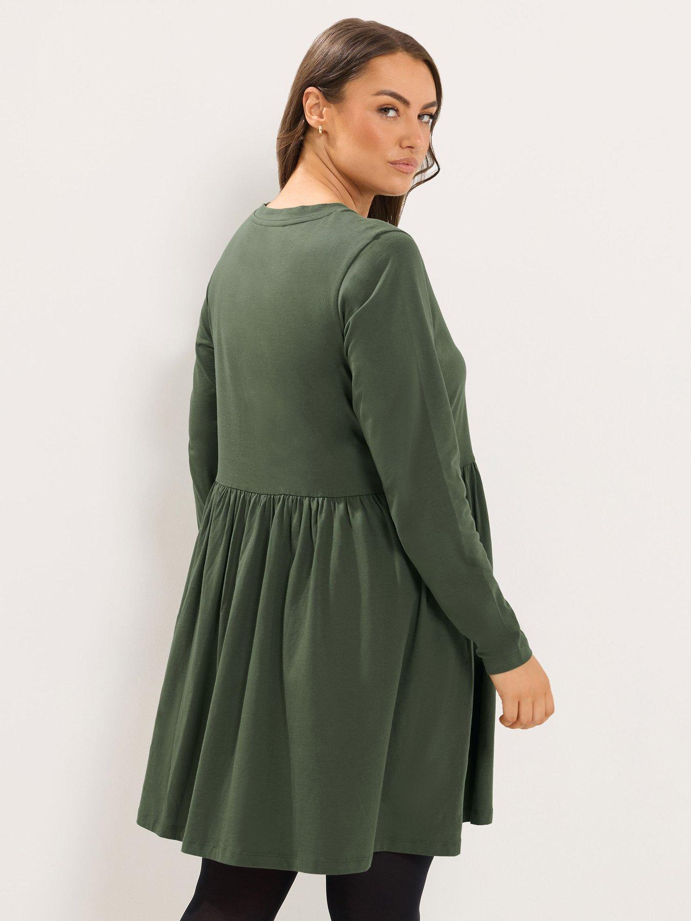 Image 2 of 4 of Yours Womens Curve Basic Peplum Side Pocket Dress - Green