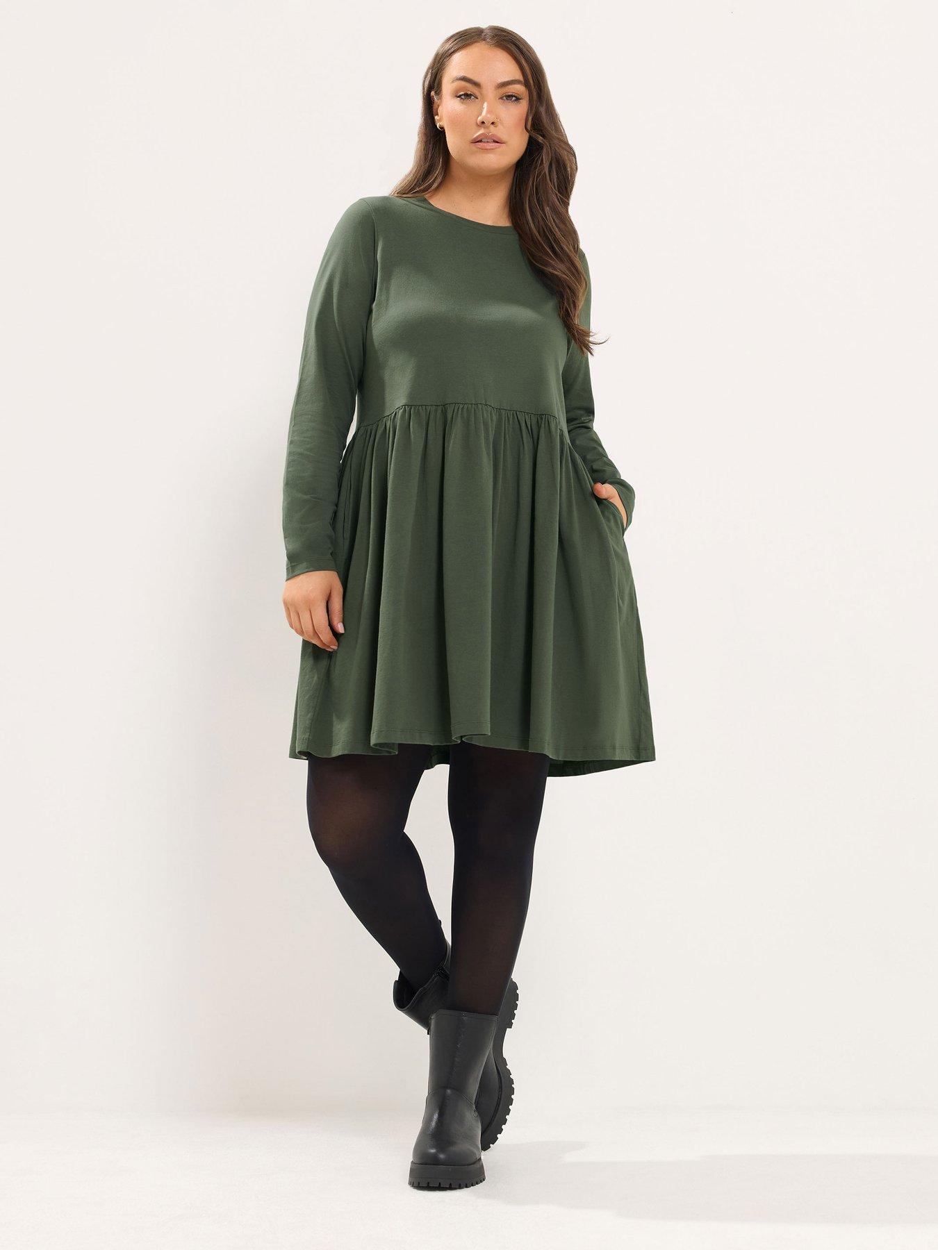 Image 3 of 4 of Yours Womens Curve Basic Peplum Side Pocket Dress - Green