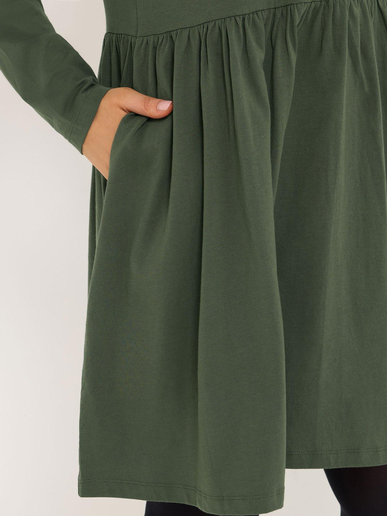 Image 4 of 4 of Yours Womens Curve Basic Peplum Side Pocket Dress - Green