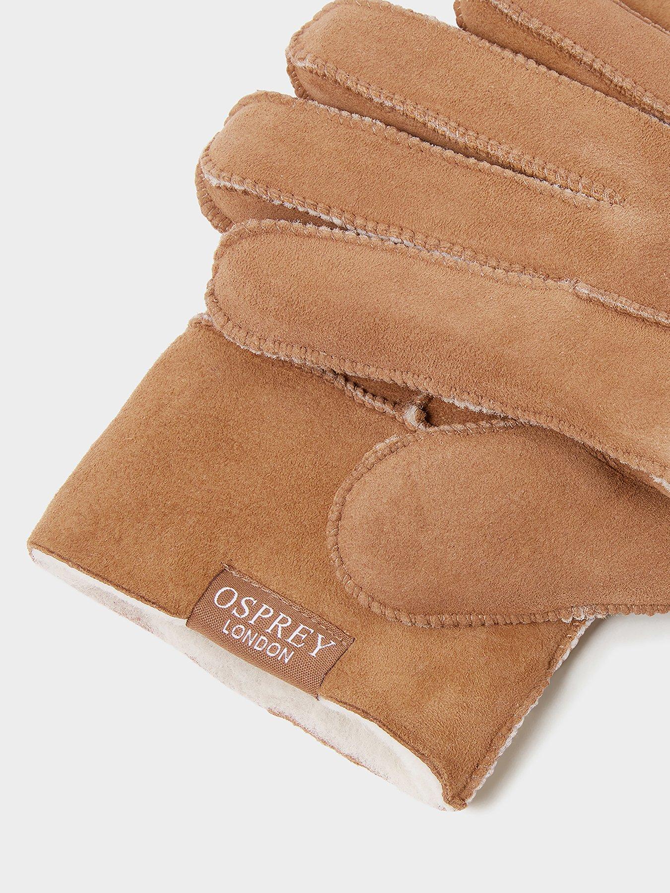Image 4 of 4 of Osprey London Womens Emily Sheepskin Suede Warm Lined Gloves - Beige