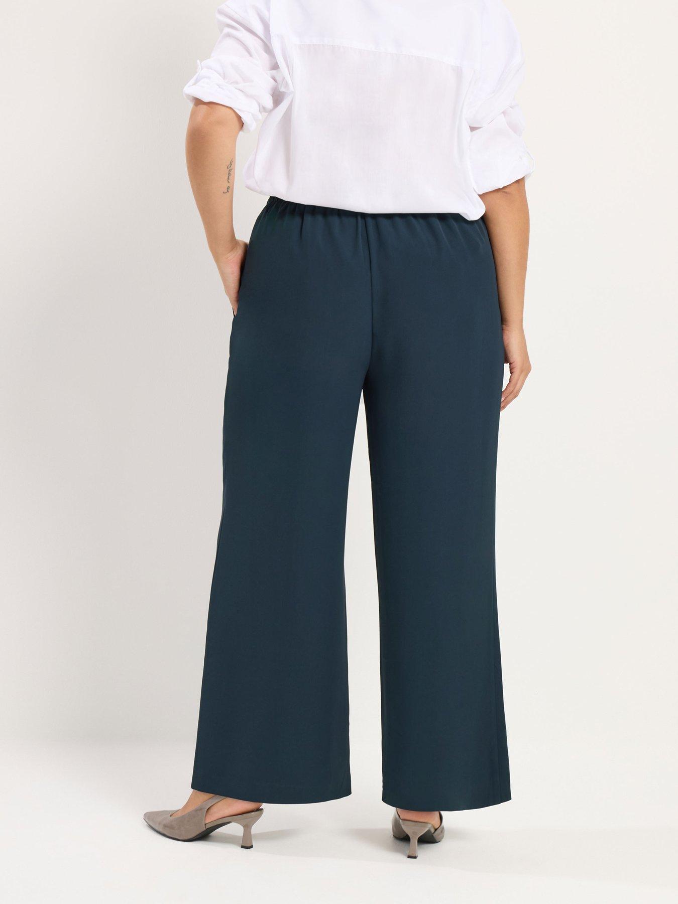 Image 2 of 4 of Yours Womens Curve Sharkskin Wide Leg Drawstring Waist Trousers - Blue