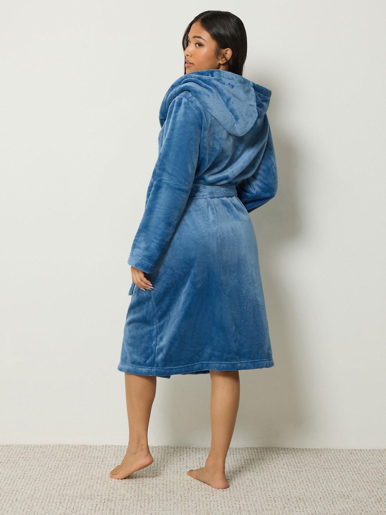 Image 2 of 4 of PixieGirl Womens Petite Super Luxe Hooded Tie Waist Dressing Gown - Blue