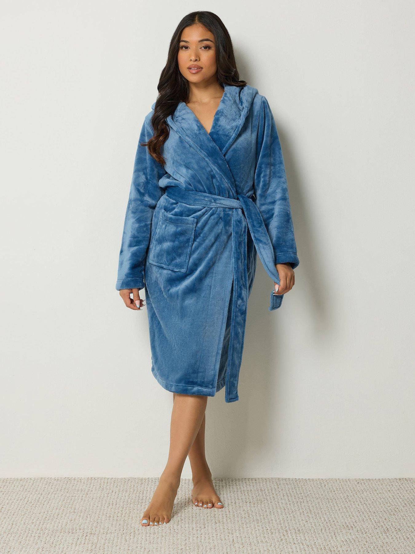 Image 3 of 4 of PixieGirl Womens Petite Super Luxe Hooded Tie Waist Dressing Gown - Blue