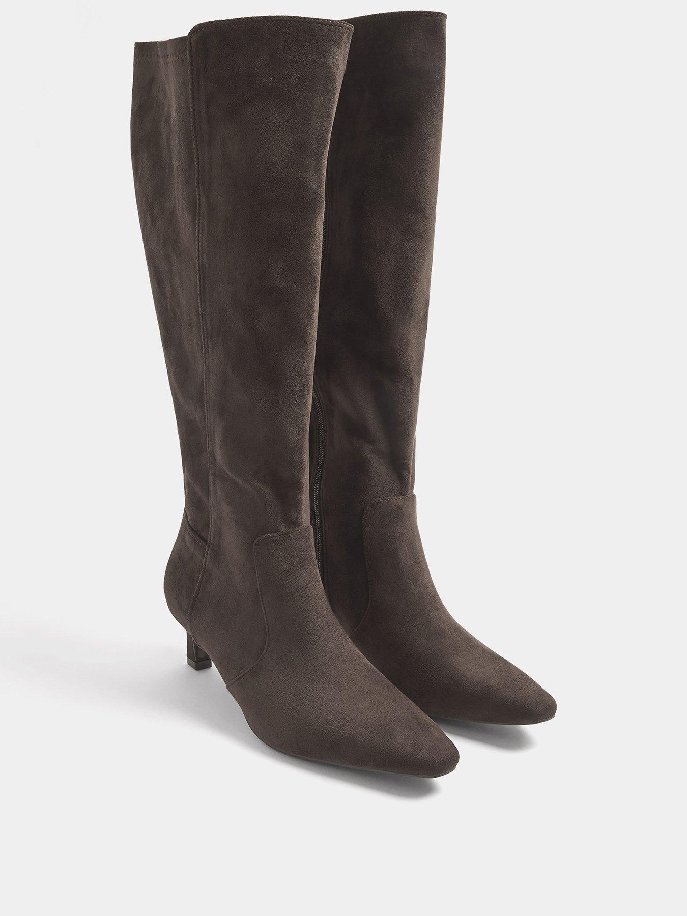 Image 2 of 4 of Long Tall Sally Square Toe Kitten Heel Knee High Boots - Brown