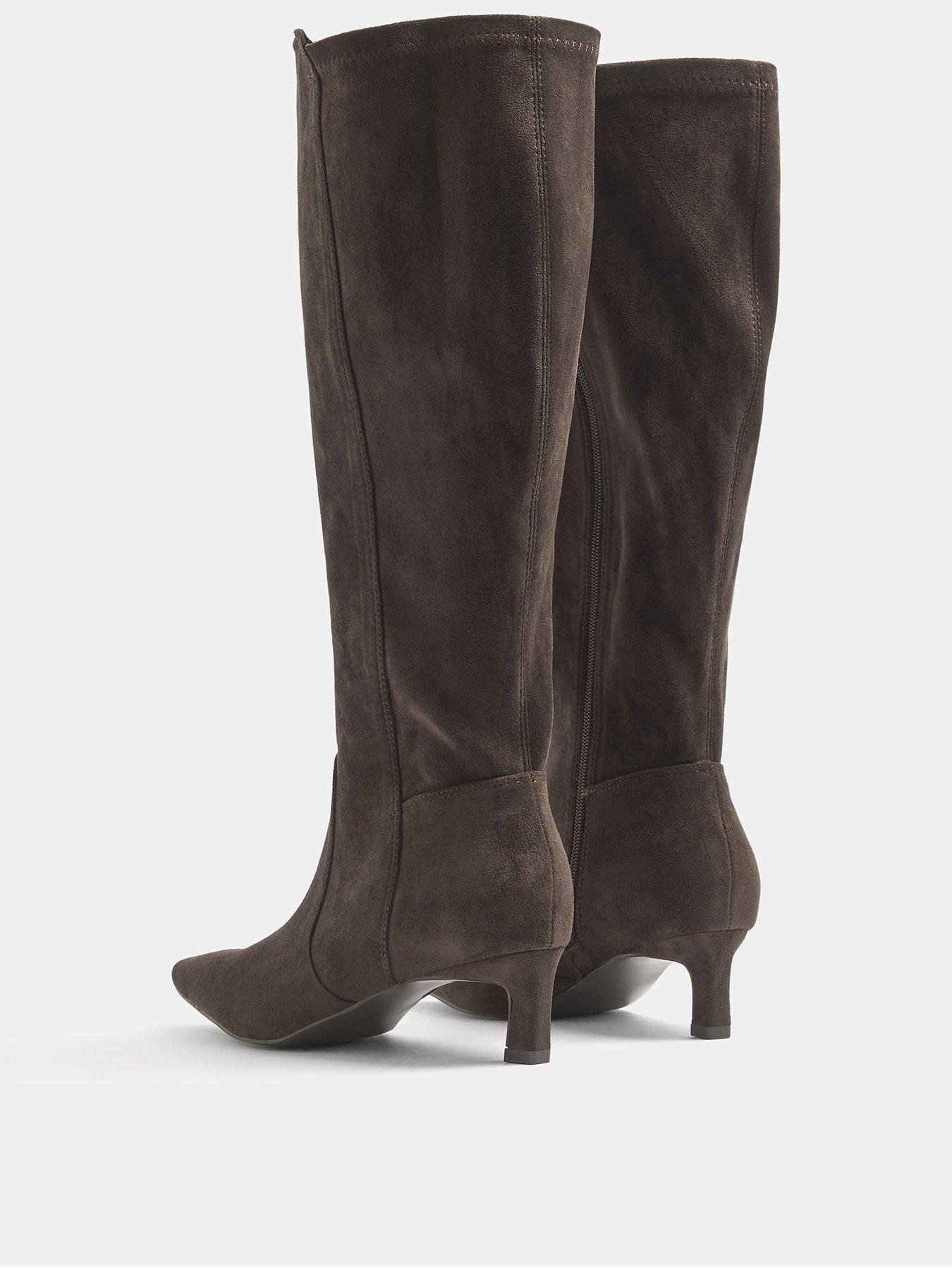 Image 3 of 4 of Long Tall Sally Square Toe Kitten Heel Knee High Boots - Brown