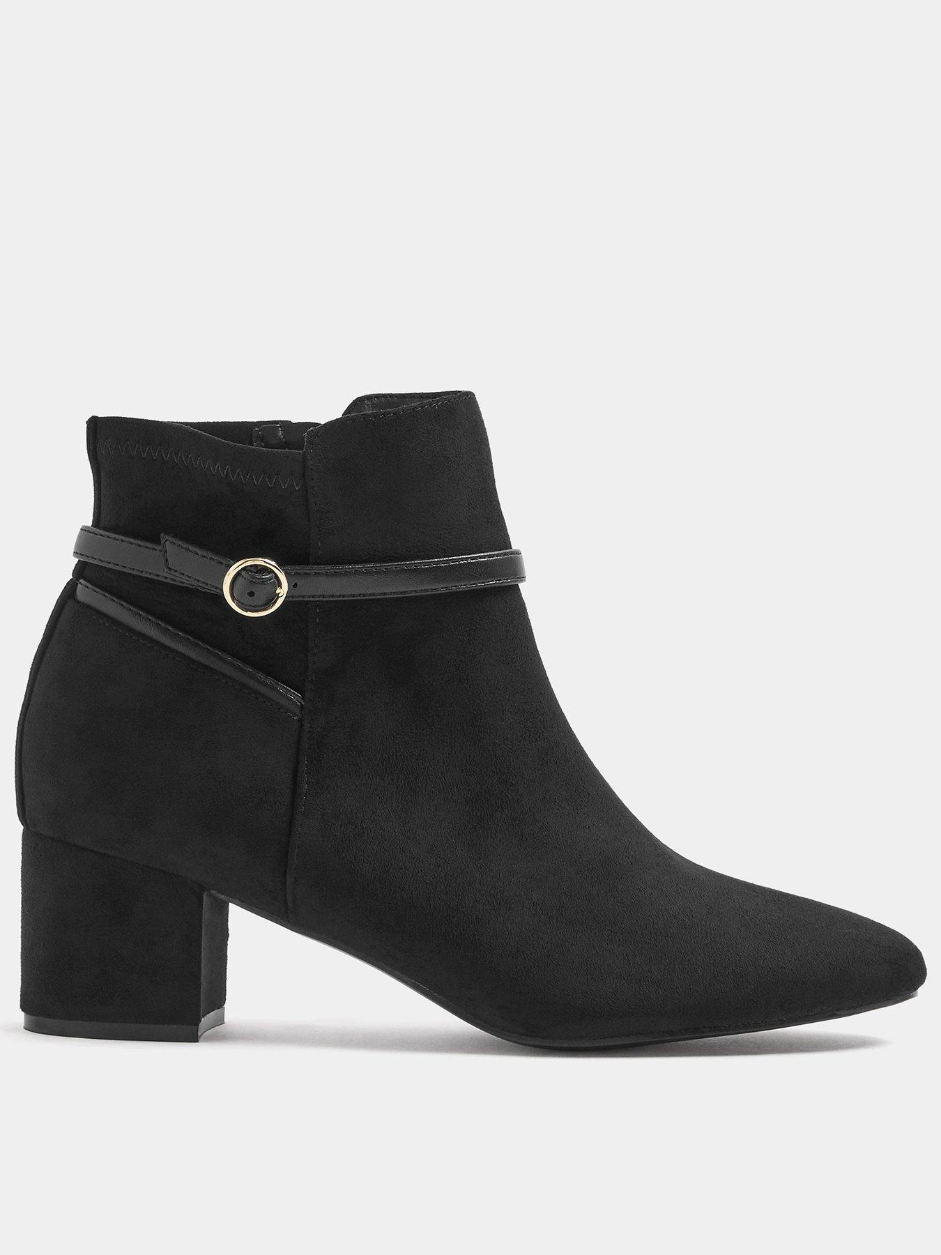 Image 1 of 4 of Long Tall Sally Womens Block Heel Buckle Side Zip Ankle Boots - Black