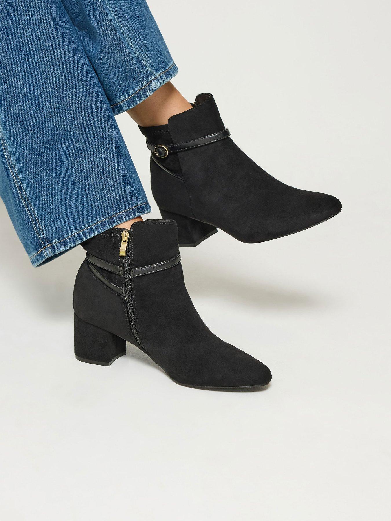 Image 4 of 4 of Long Tall Sally Womens Block Heel Buckle Side Zip Ankle Boots - Black