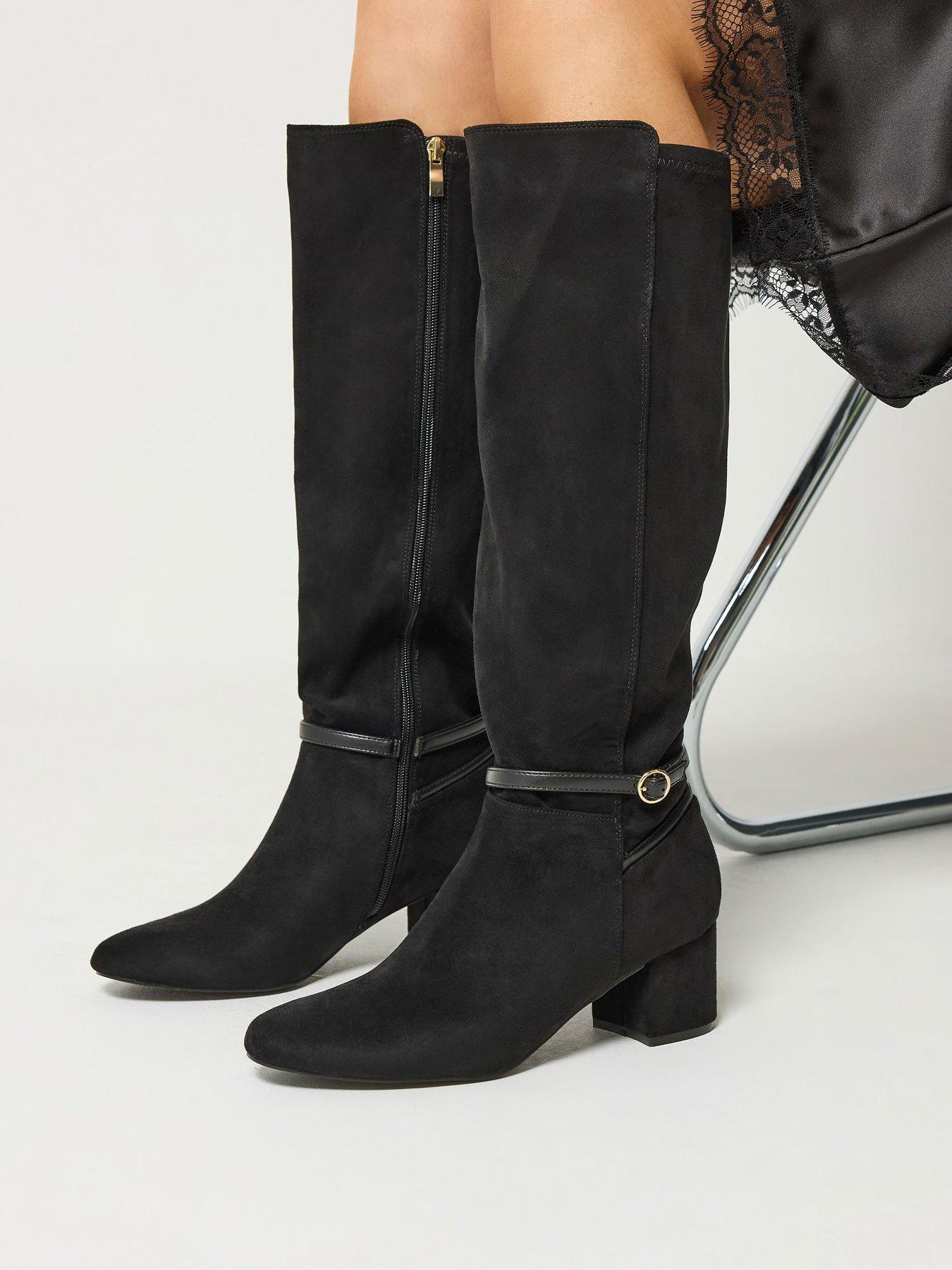 Image 4 of 4 of Long Tall Sally Block Heel Buckle Detail Long Boot