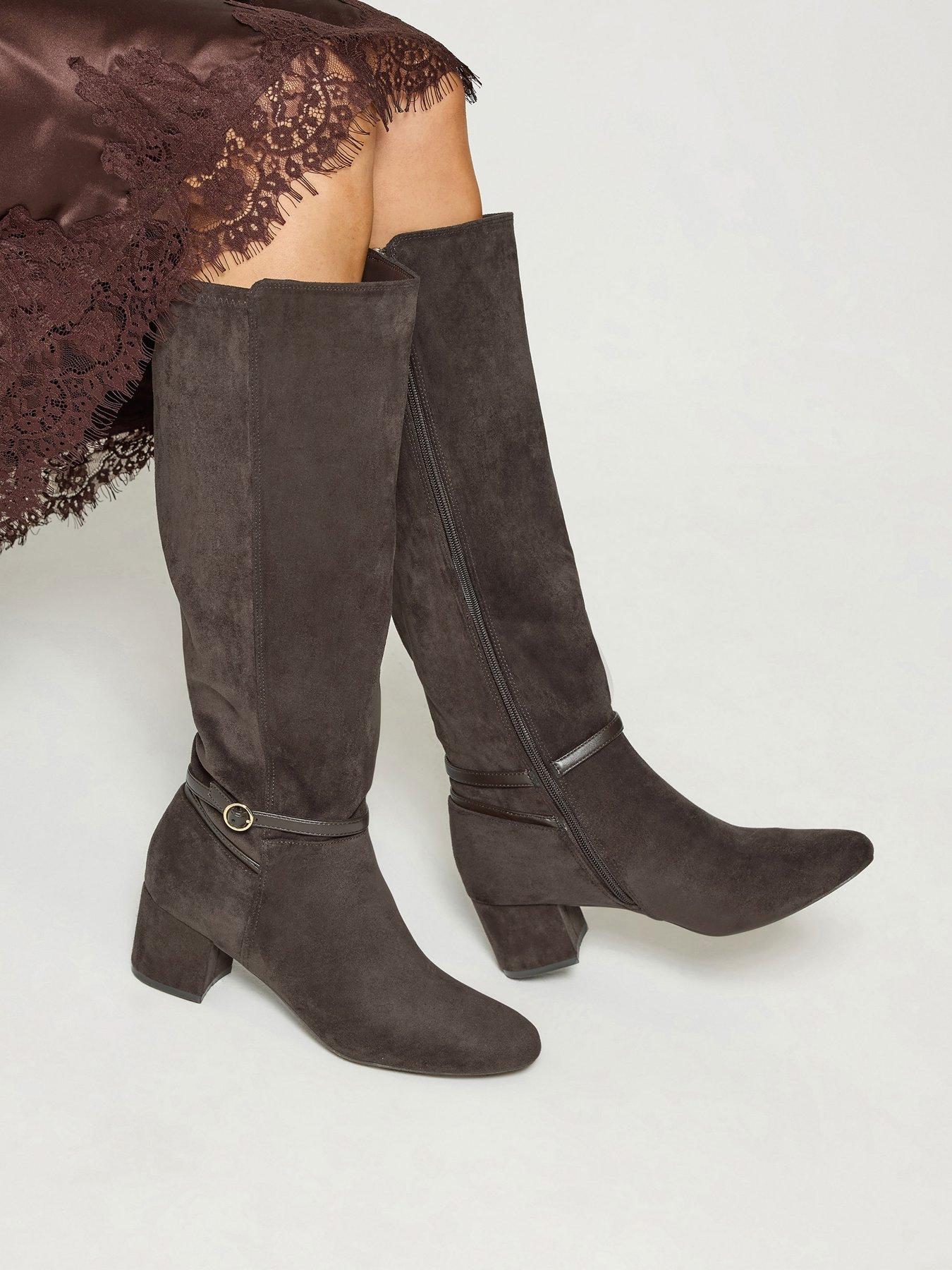 Image 4 of 4 of Long Tall Sally Block Heel Buckle Detail Long Boot