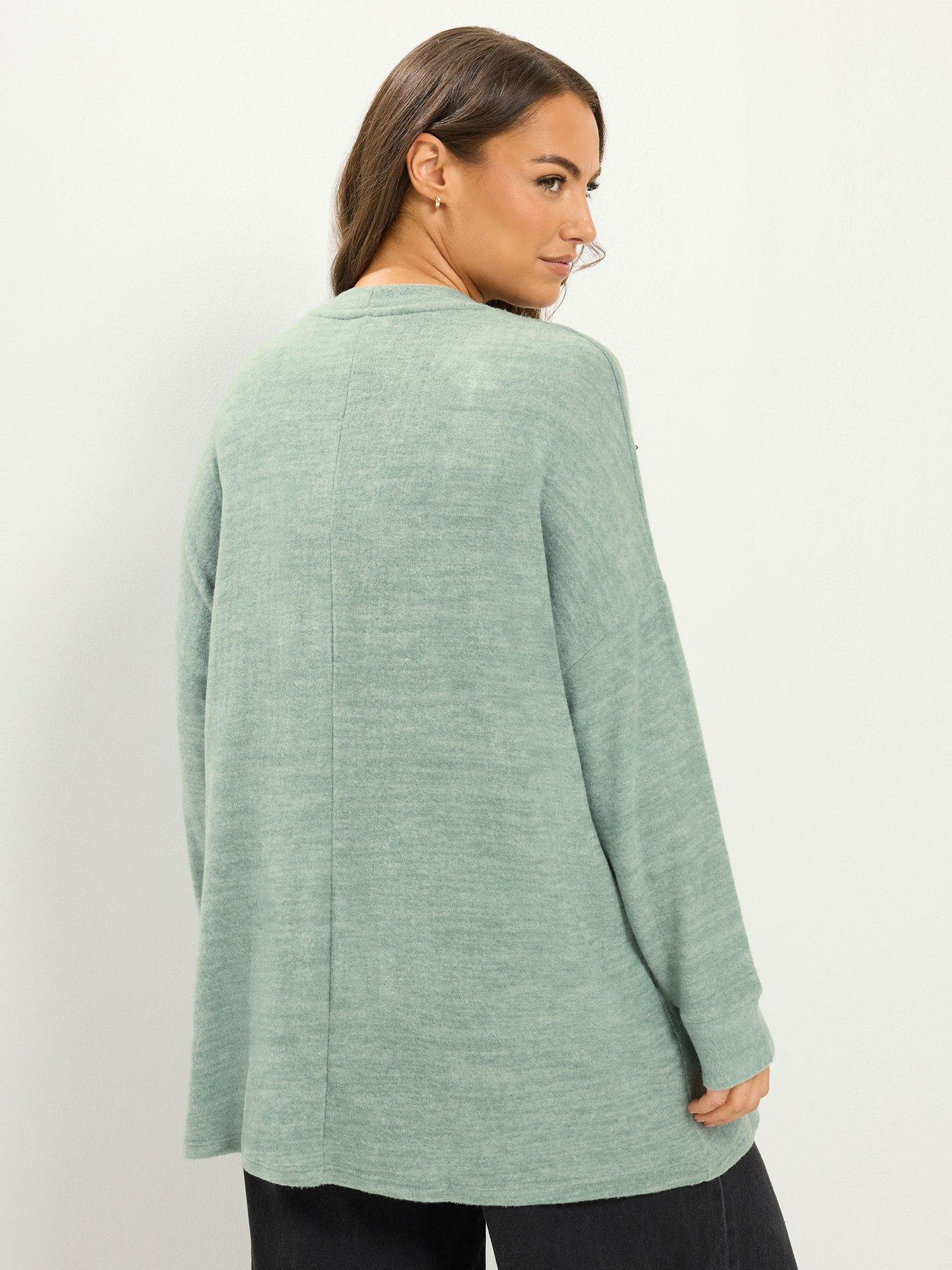 Image 2 of 4 of Yours Womens Curve Leopard Panel Embellished Soft Touch Jumper - Green