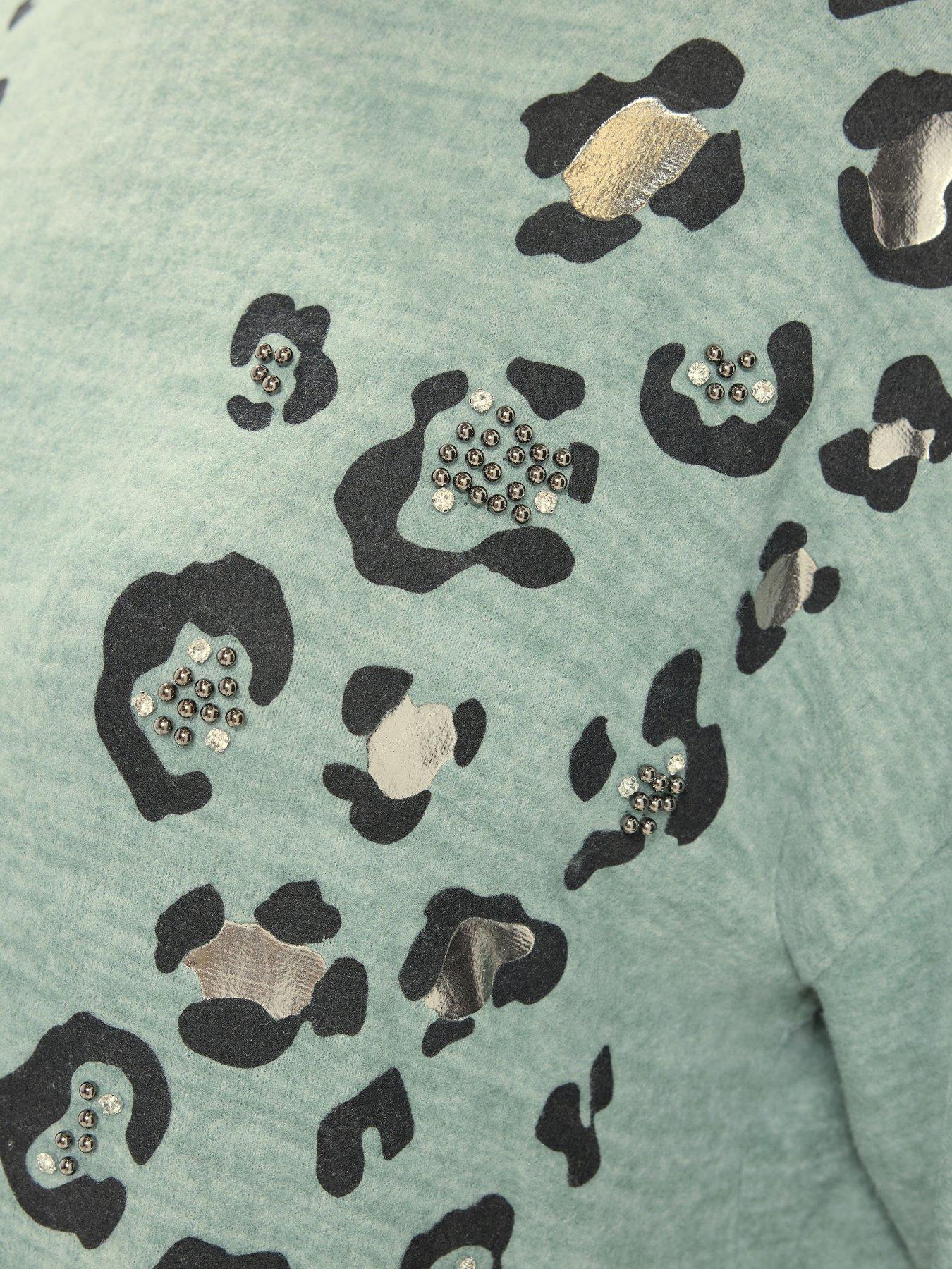 Image 4 of 4 of Yours Womens Curve Leopard Panel Embellished Soft Touch Jumper - Green