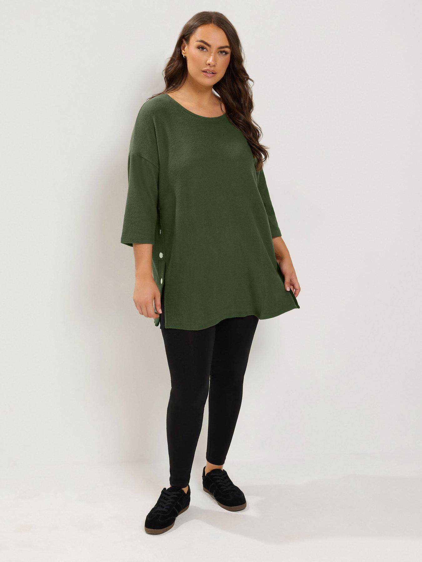 Image 3 of 4 of Yours Womens Curve Soft Touch Side Button Longline Jumper - Green