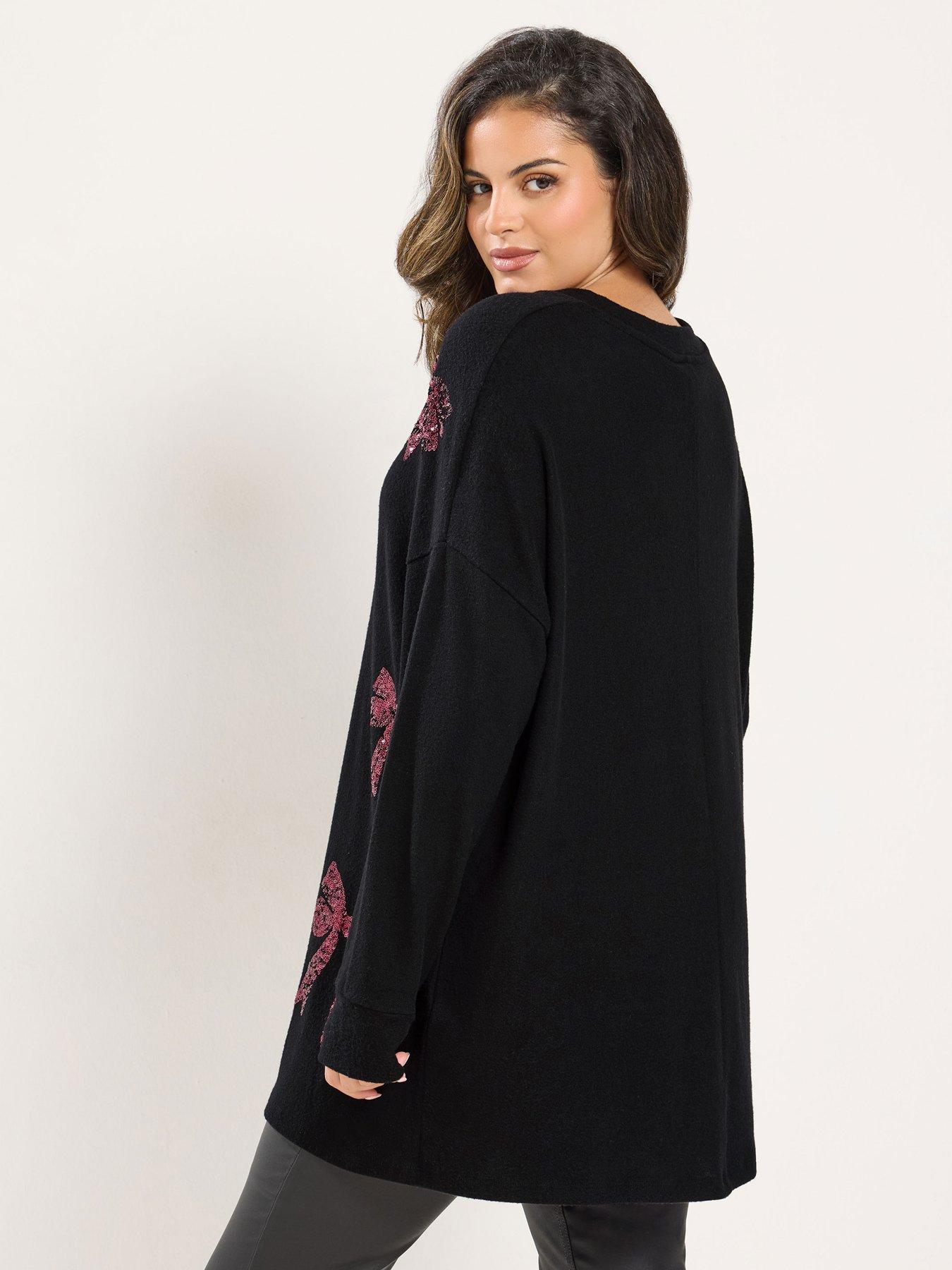 Image 2 of 4 of Yours Womens Curve Sequin Bow Soft Touch Jumper - Black