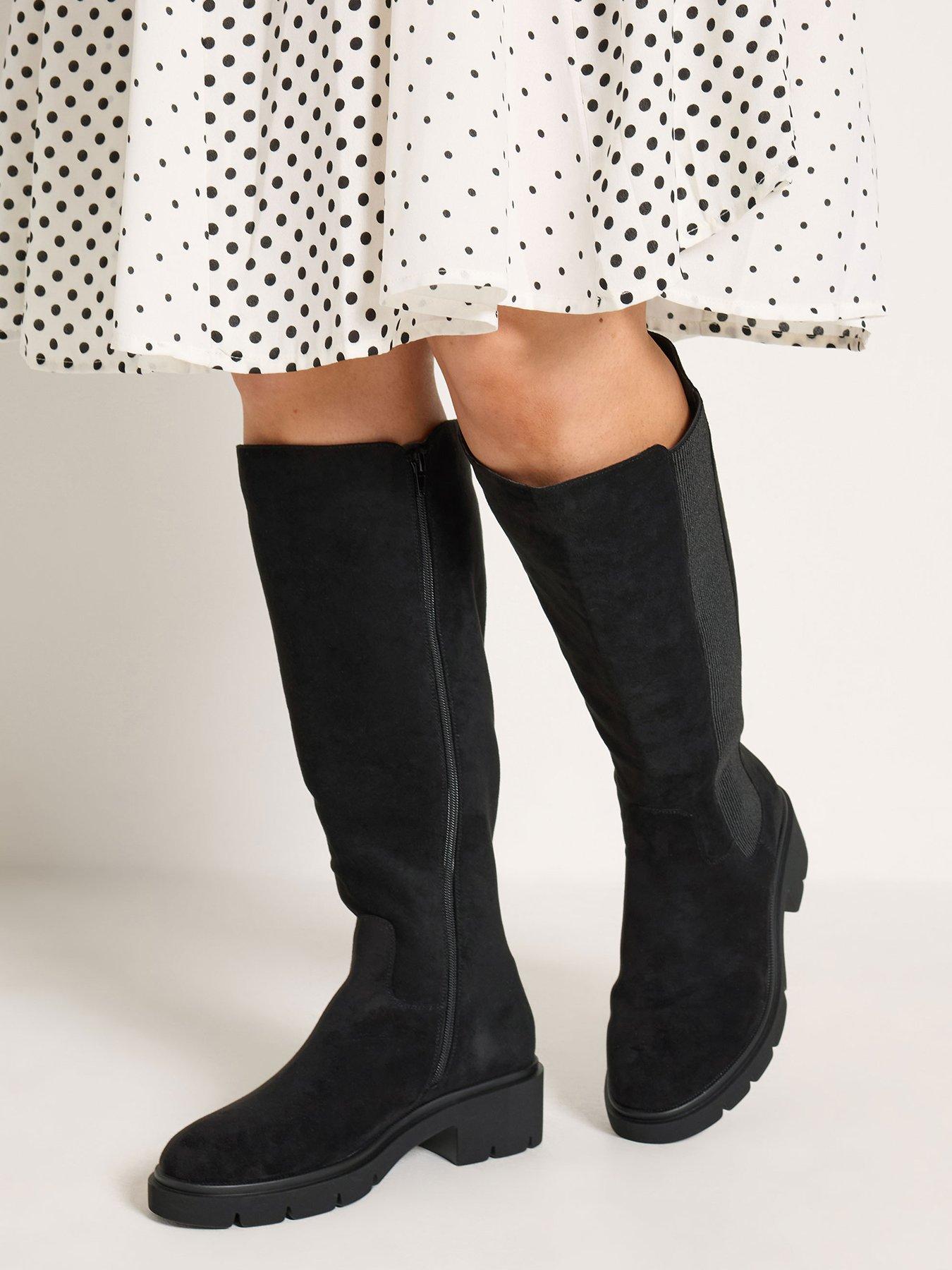 Image 1 of 4 of Yours Womens Extra Wide Fit Cleated Long Chelsea Boot - Black