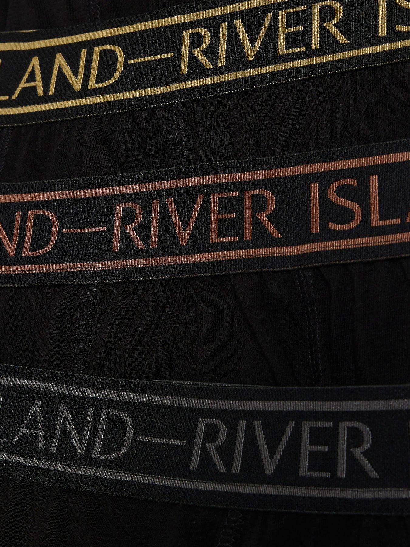 Image 4 of 4 of River Island Mens 5 Pack Metallic-Tipped Branded Waistband Trunks - Black