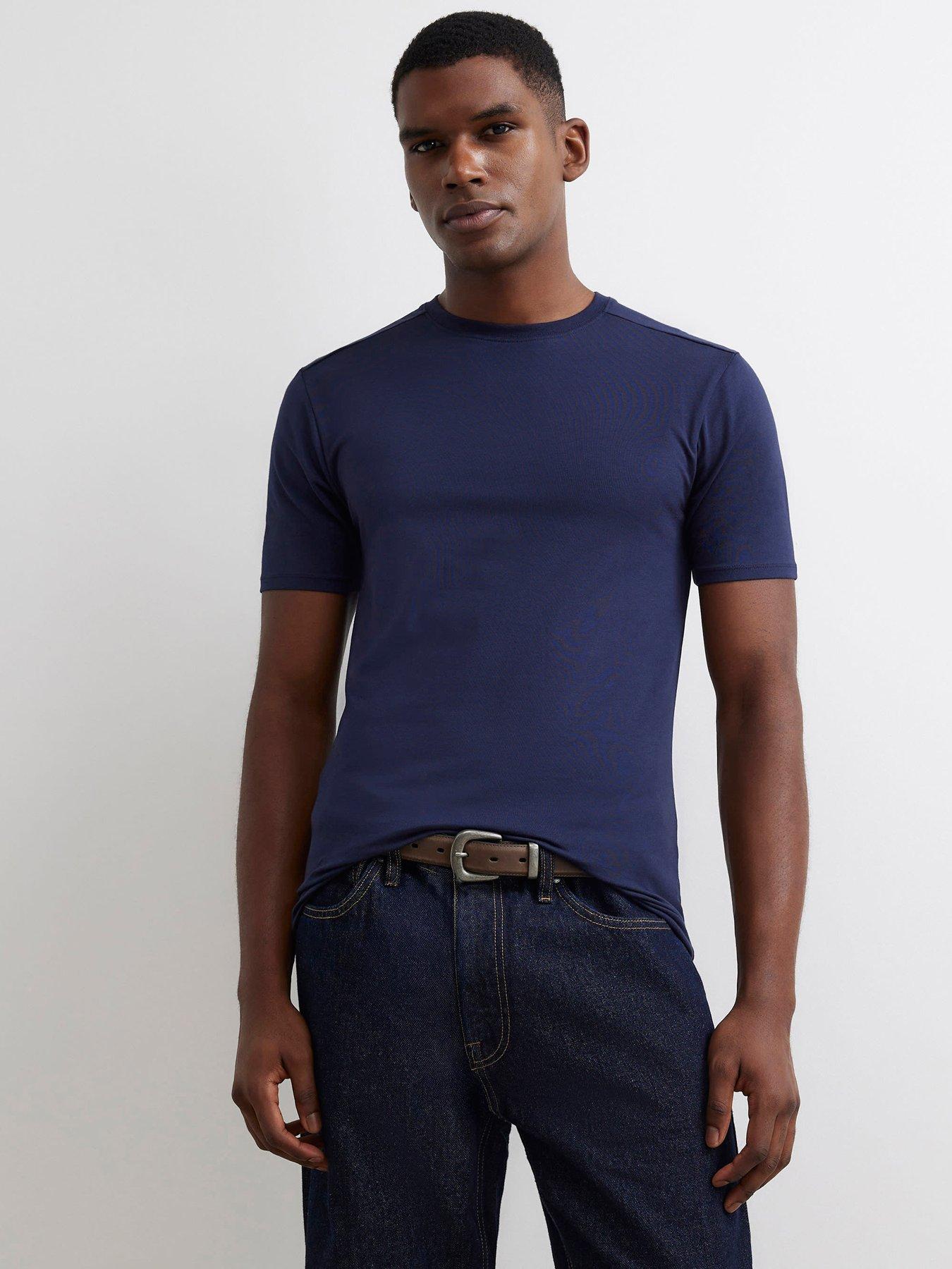 Image 1 of 6 of River Island Essential Muscle Fit Cotton T-shirt - Navy