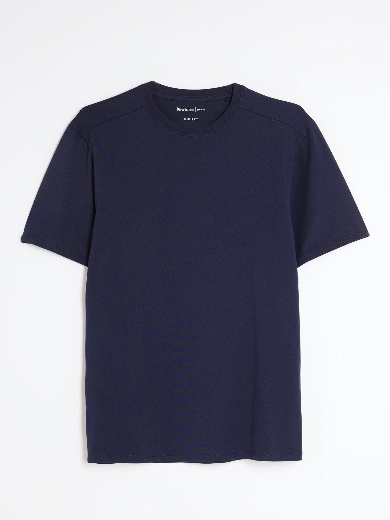 Image 6 of 6 of River Island Essential Muscle Fit Cotton T-shirt - Navy