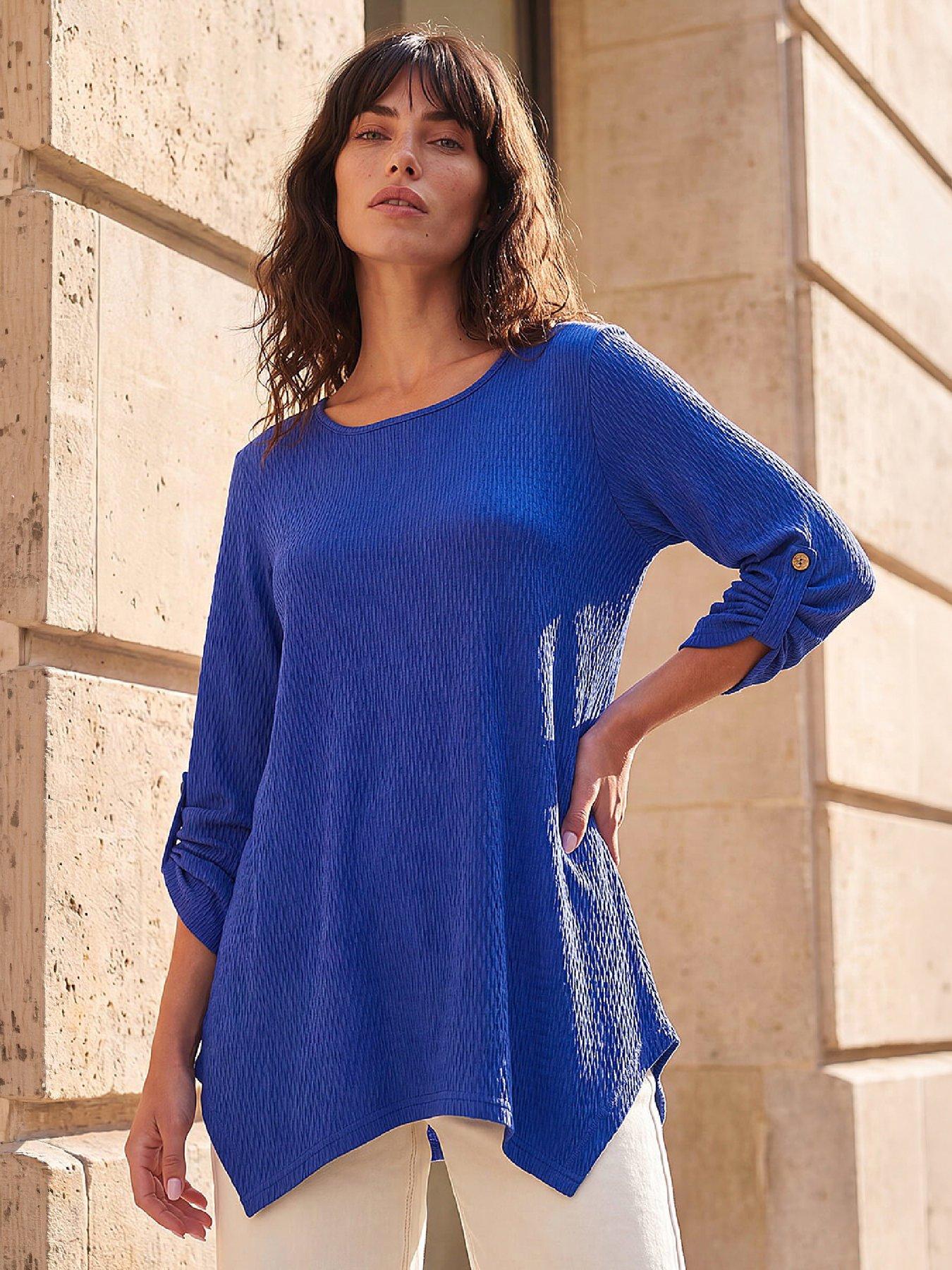 Image 1 of 4 of Roman Womens Textured Stretch Tunic Blouse - Blue