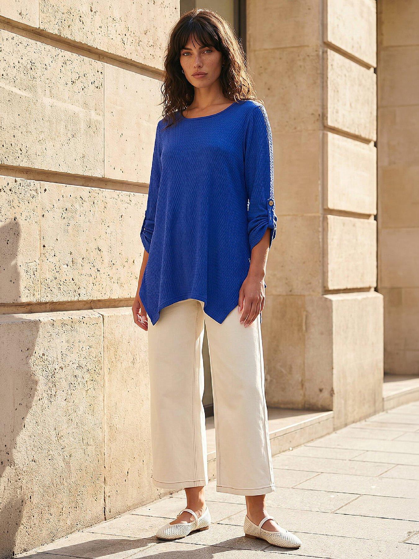 Image 4 of 4 of Roman Womens Textured Stretch Tunic Blouse - Blue
