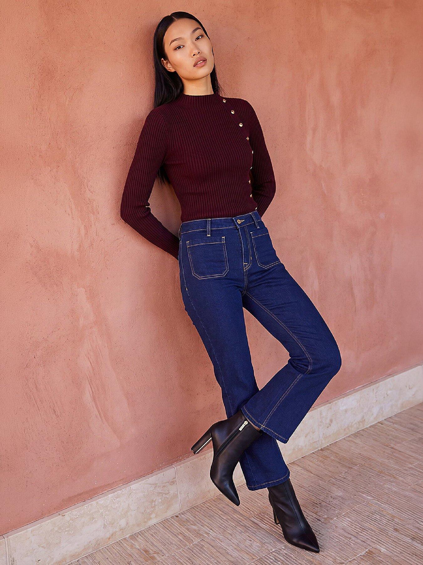 Image 1 of 4 of Roman Womens Kick Flare Patch Pocket Trousers - Blue